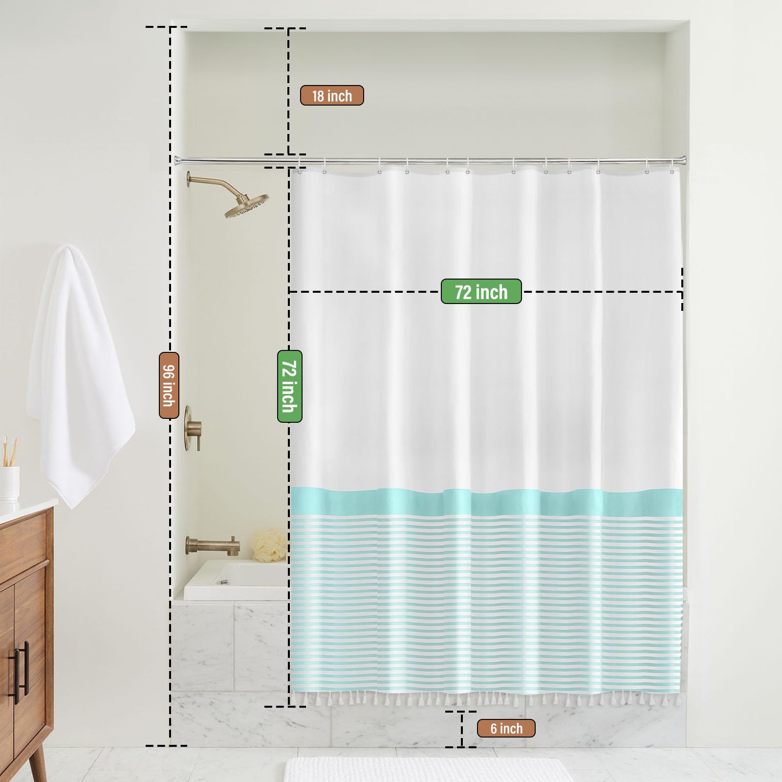 White Shower Curtain Aqua Striped With Tassels Summer Ocean Beach Theme Ombre Bathroom Shower Curtain Set With Rings Sea Mint Gr