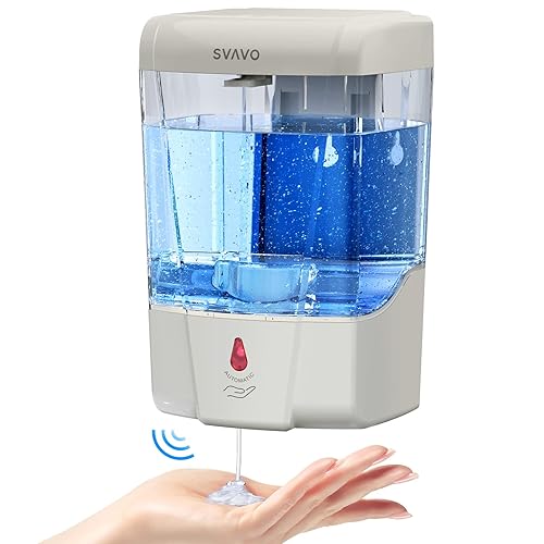 SVAVO Automatic Hand Sanitizer Dispenser  21oz/600ml Touchless Soap Dispenser Wall Mounted  Touch-Free Liquid soap Dispenser Sensor Soap Dispenser for Kitchen Hotel Restaurant Bathroom Gray