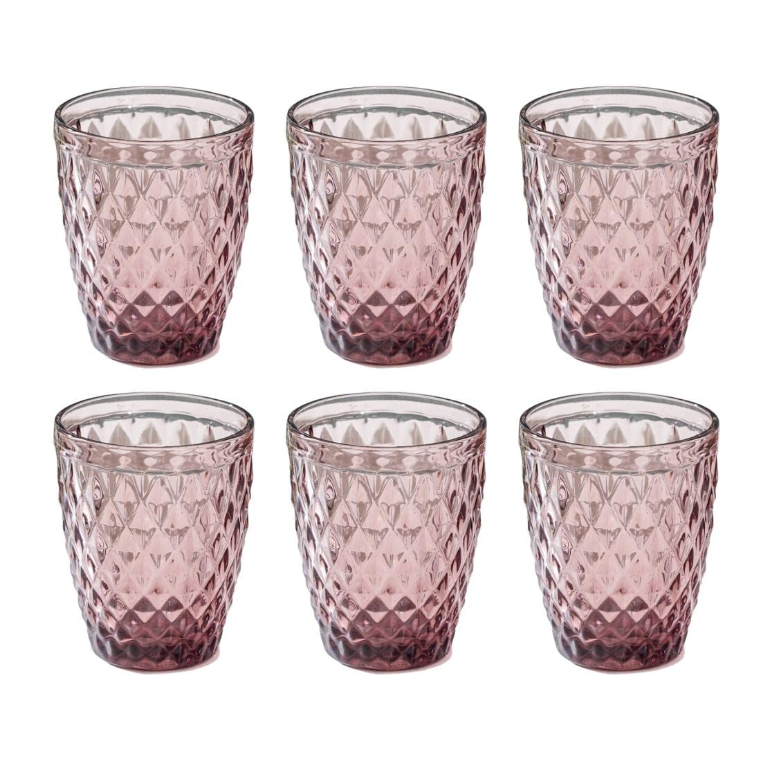 Nestasia Mauve Set of 6 Crystal Water Glasses |Juice Glasses | Drinking Glasses | Glass Tumblers (Set of 6, 250ml)