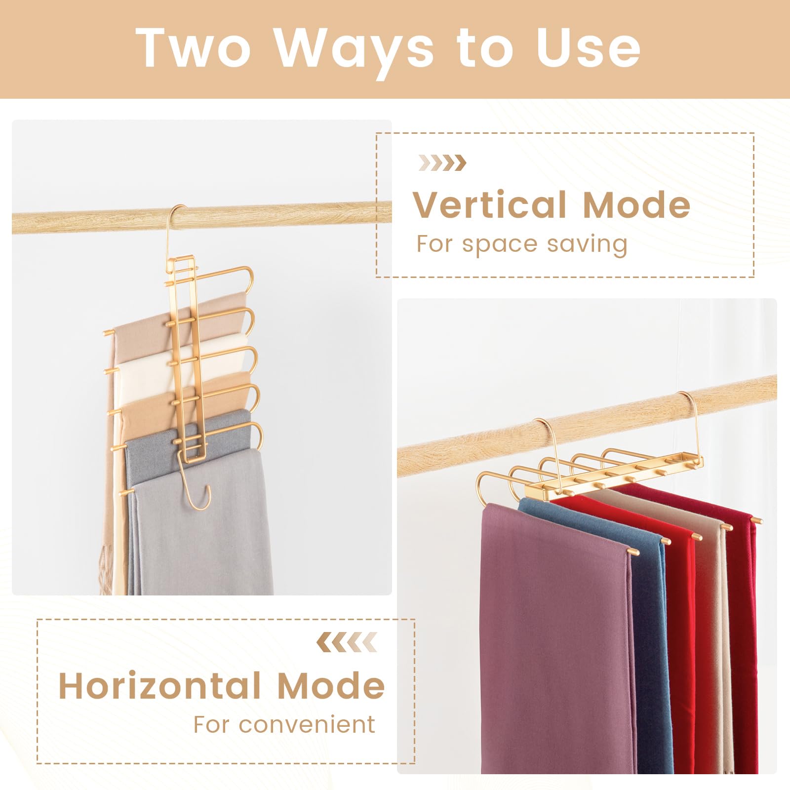 Pants Hangers Space Saving,Closet Hangers 5 Layers 2 Uses Multi Functional Pants Rack,Metal Heavy Duty Wardrobe Organizer Racks