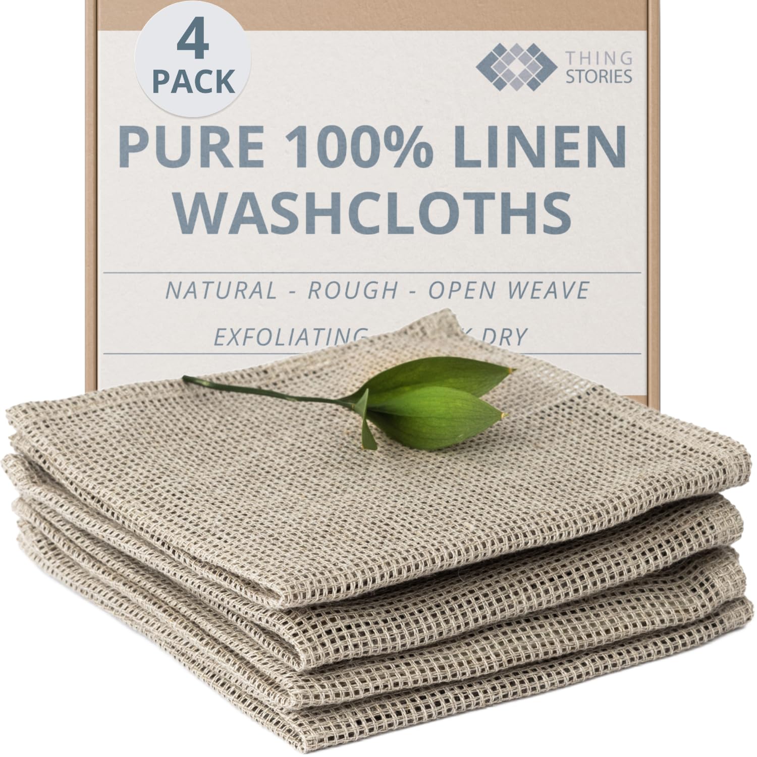 Linen Exfoliating Washcloth For Face - 4-Pack - 100% Flax Linen Washcloths - 12X12-Inch Small Exfoliating Towel - Linen Face Tow