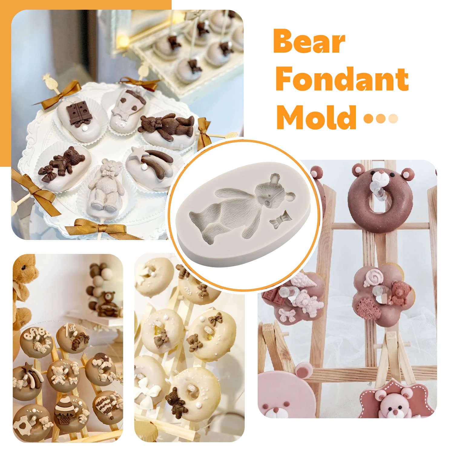 Sijiangmold 3D Pearl Fondant Mold Bear Silicone Fondant Mold Ball Pearl Semi Sphere Chocolate Molds For Cake Decorating Cupcake