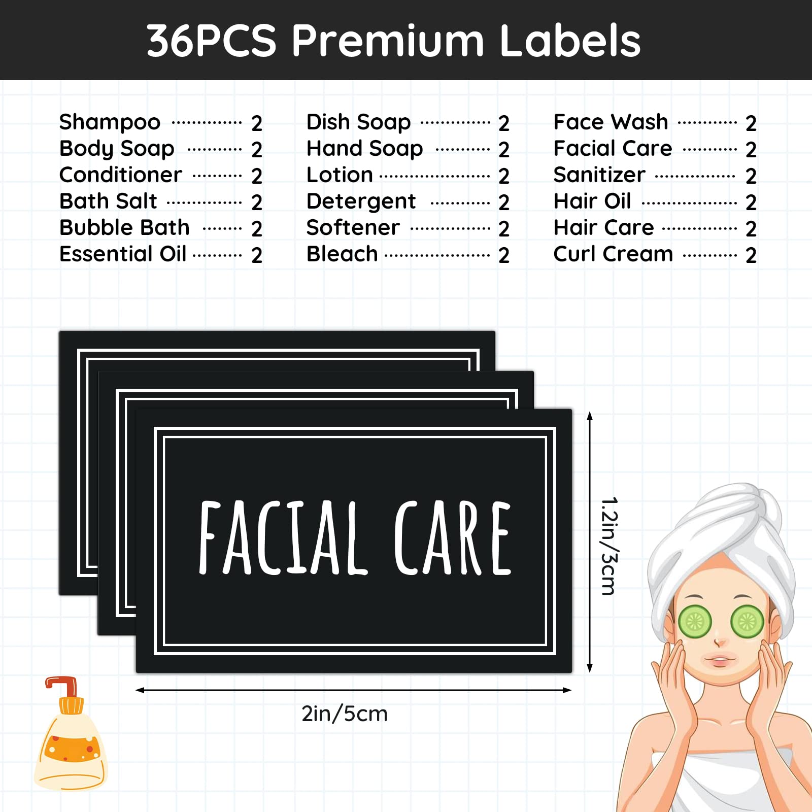 Segbeauty Soap Dispenser Waterproof Labels, 36 Packs Self-Adhesive Minimalist Labels Stickers For Bottles, Farmhouse Bathroom Ki