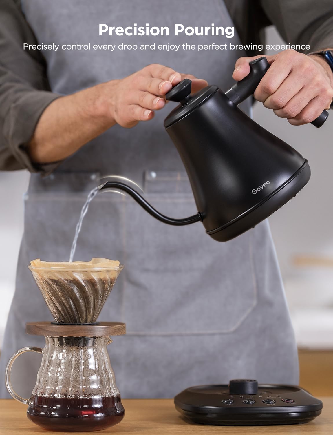 Govee Smart Electric Kettle, 0.8L WiFi Gooseneck Tea Kettle, 1200W Stainless Steel, Alexa Control, Matte Black, Model H7170