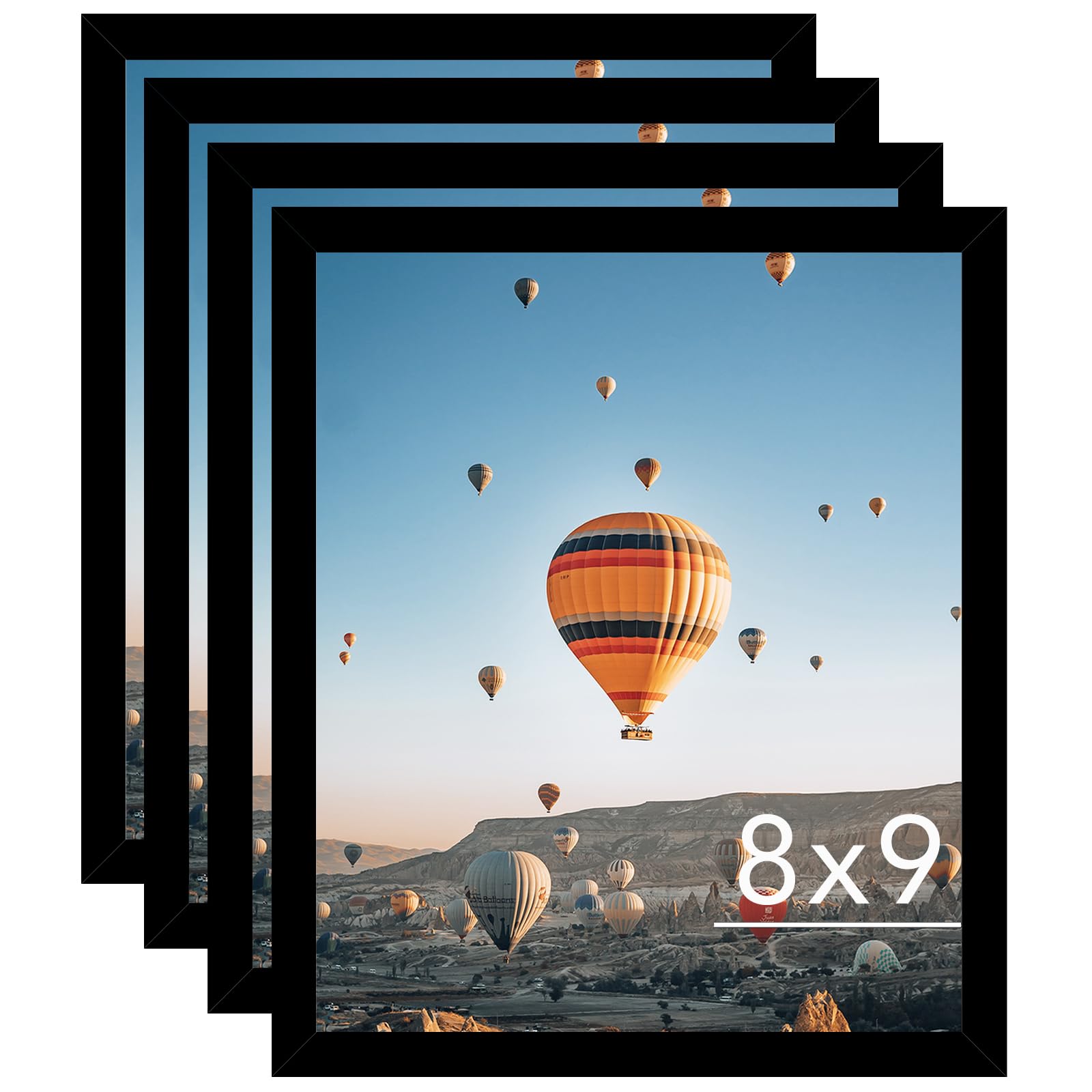 JCJMY 8x9 Picture Frame Set of 4 Black for Wall Hanging or Tabletop- Wall Mounting Horizontally or Vertically, 8 x 9 Wall Galler