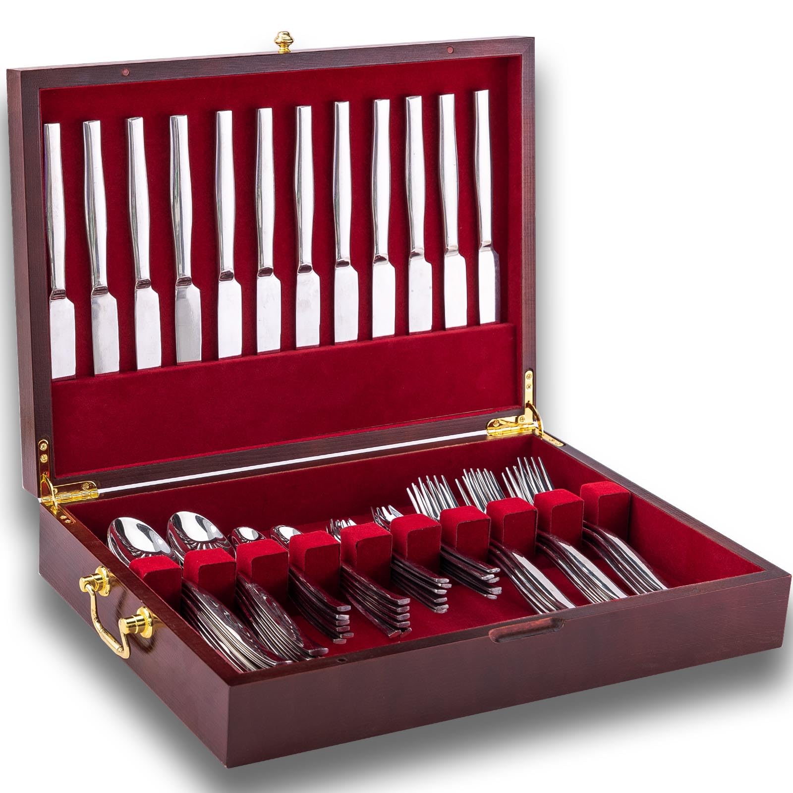 Genrice Wooden Silverware Chest Without Silverware, Silverware Box Storage For Silver, Silverware Case With Handle And Felt Line