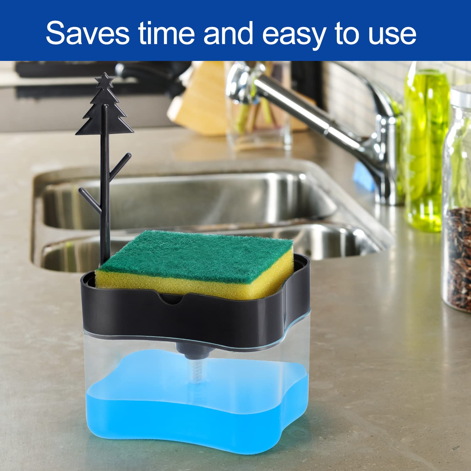 Premium Quality Dish Soap Dispenser - Countertop Kitchen Soap Dispenser  Sink Dish Washing Soap Dispenser 13 Ounces (Sponge Included)