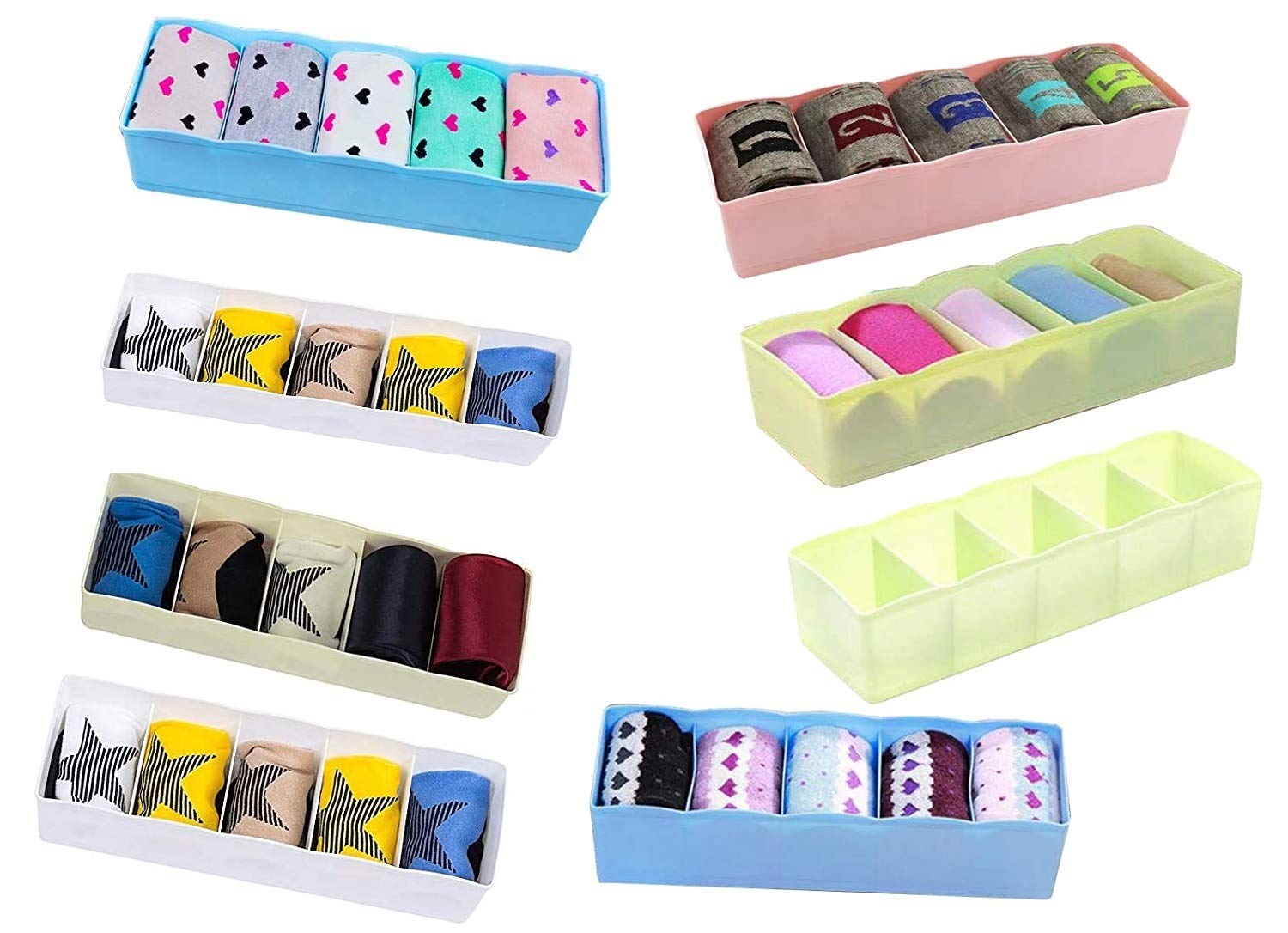 8 Piece 5Grid Plastic Storage Box Drawer Organizer, Underwear Innerwear Socks Undergarments Storage Drawer Organiser