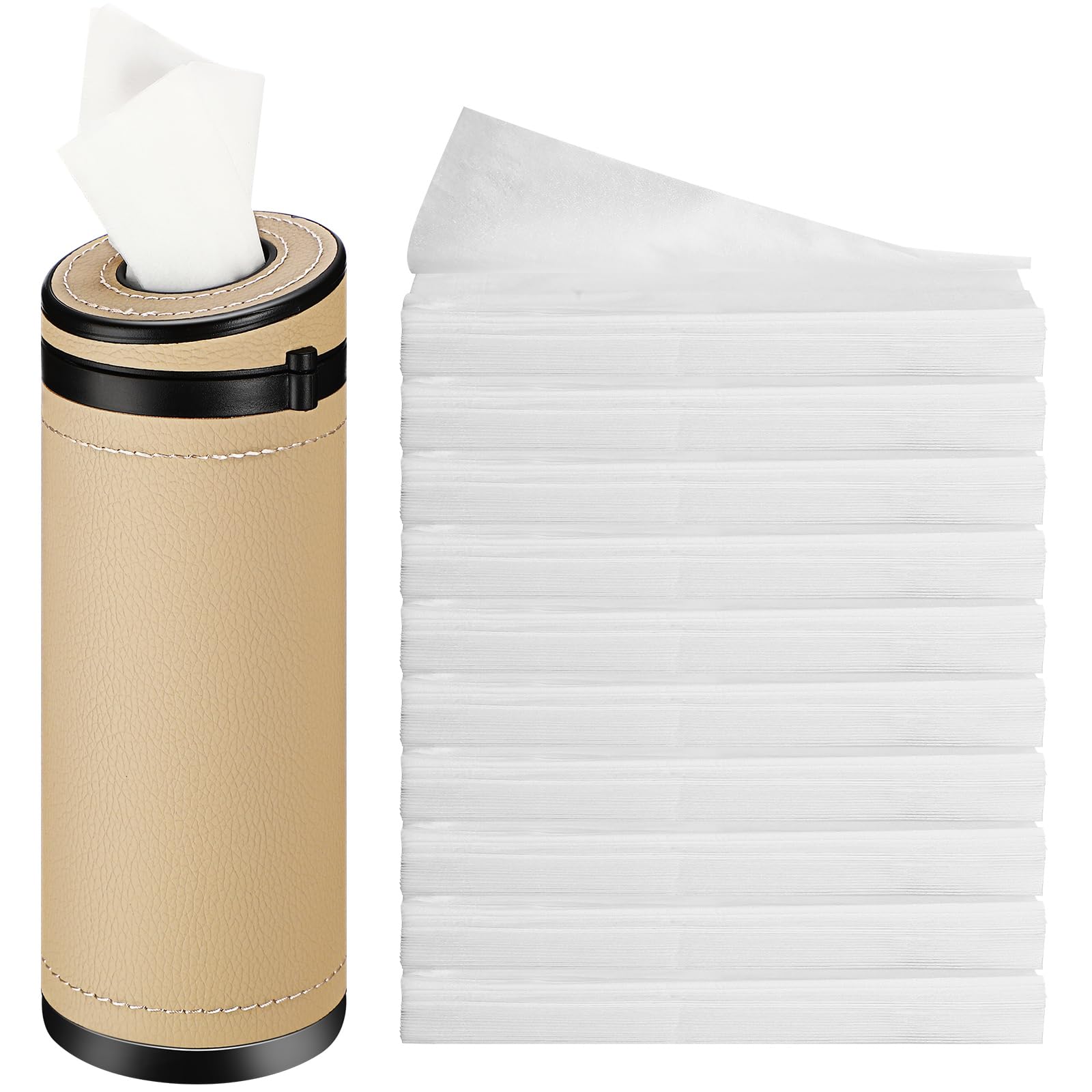 Singhoow 1 Pcs Car Tissues Cylinder Leather Round Tissues Container Car Tissues Holder With Tissues Cylinder Tissue Box With Win