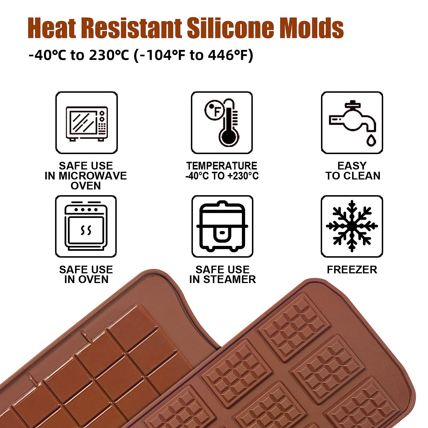Walfos Break-Apart Chocolate Molds, Non-Stick Silicone Chocolate Bar Mold, Food Grade Candy Bar Mold, Perfect For Energy Bar, Co