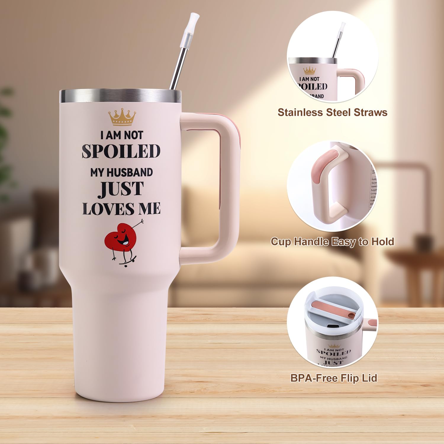 VoziSpace Gifts for Wife from Husband, Wife Tumbler with Handle 40oz - Wife Birthday Gifts Travel Coffee Cup - Mothers Day Anniv