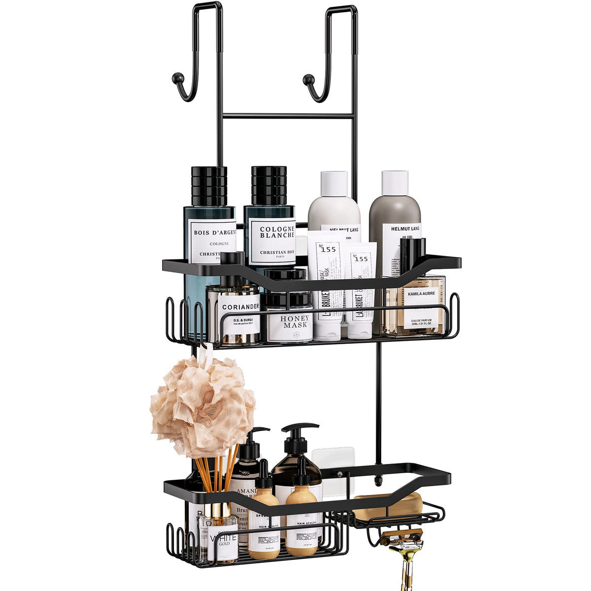 Hapirm Hanging Shower Caddy Over The Door With Soap Holder, No Drilling Adhesive Shower Organizer With 11 Hooks, Rustproof & Wat