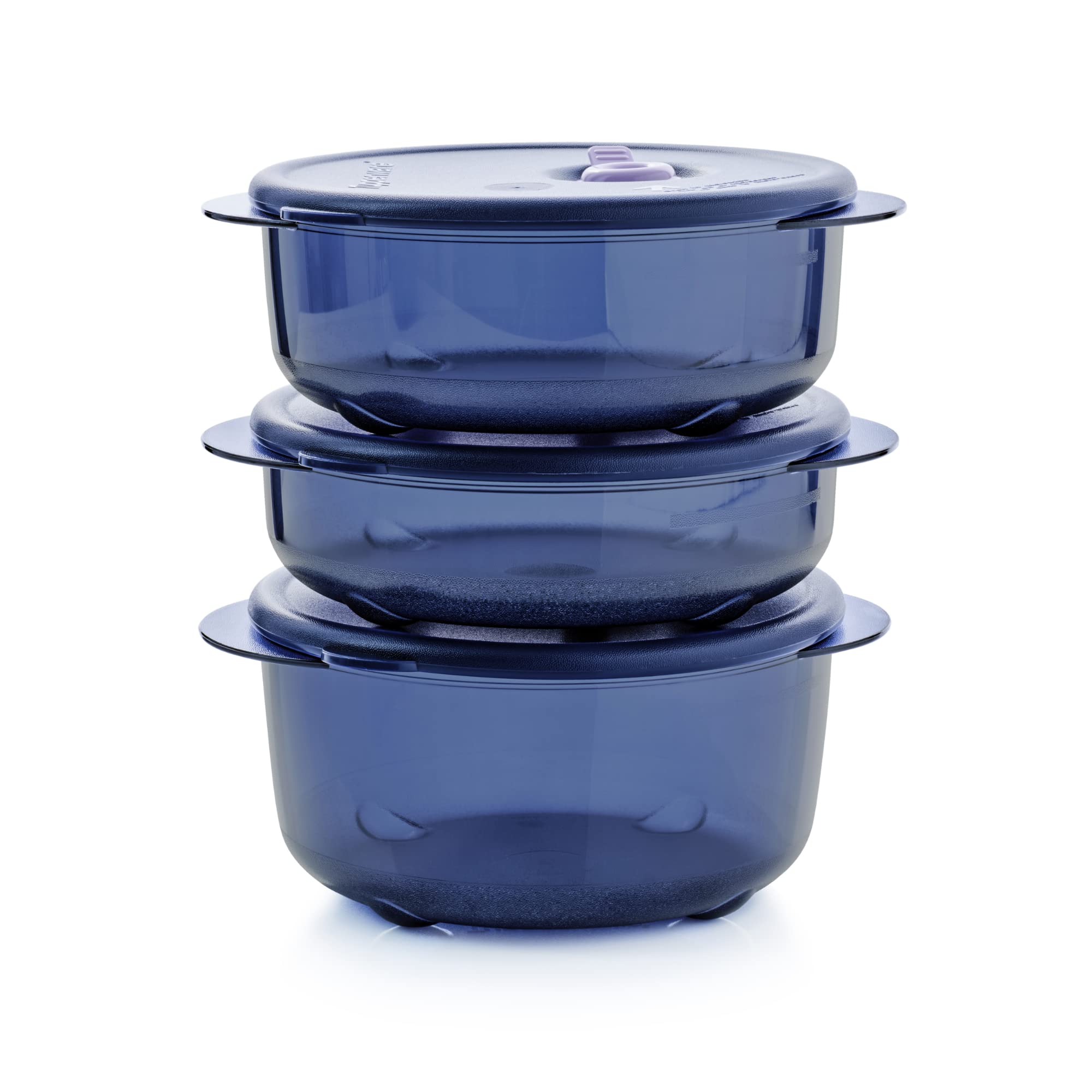 Tupperware Brand Vent N Serve Container Set - 3 Small Round Containers to Prep, Freeze & Reheat Meals + Lids - Dishwasher, Micro