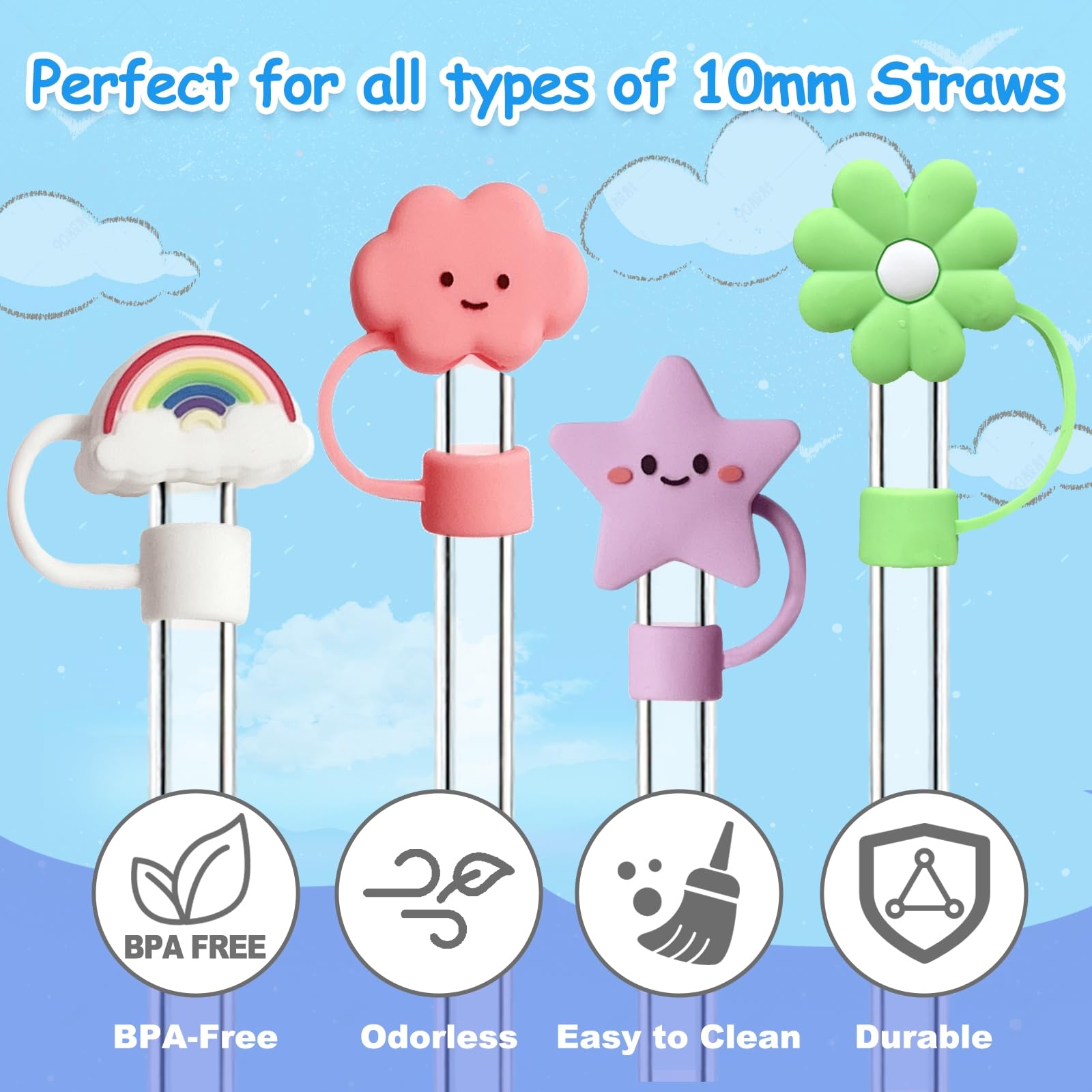 10Pcs 10Mm Straw Covers Cap, Straw Cover Toppers Compatible With Stanley 30&40 Oz Tumbler With Handle, Reusable Silicone Straw T