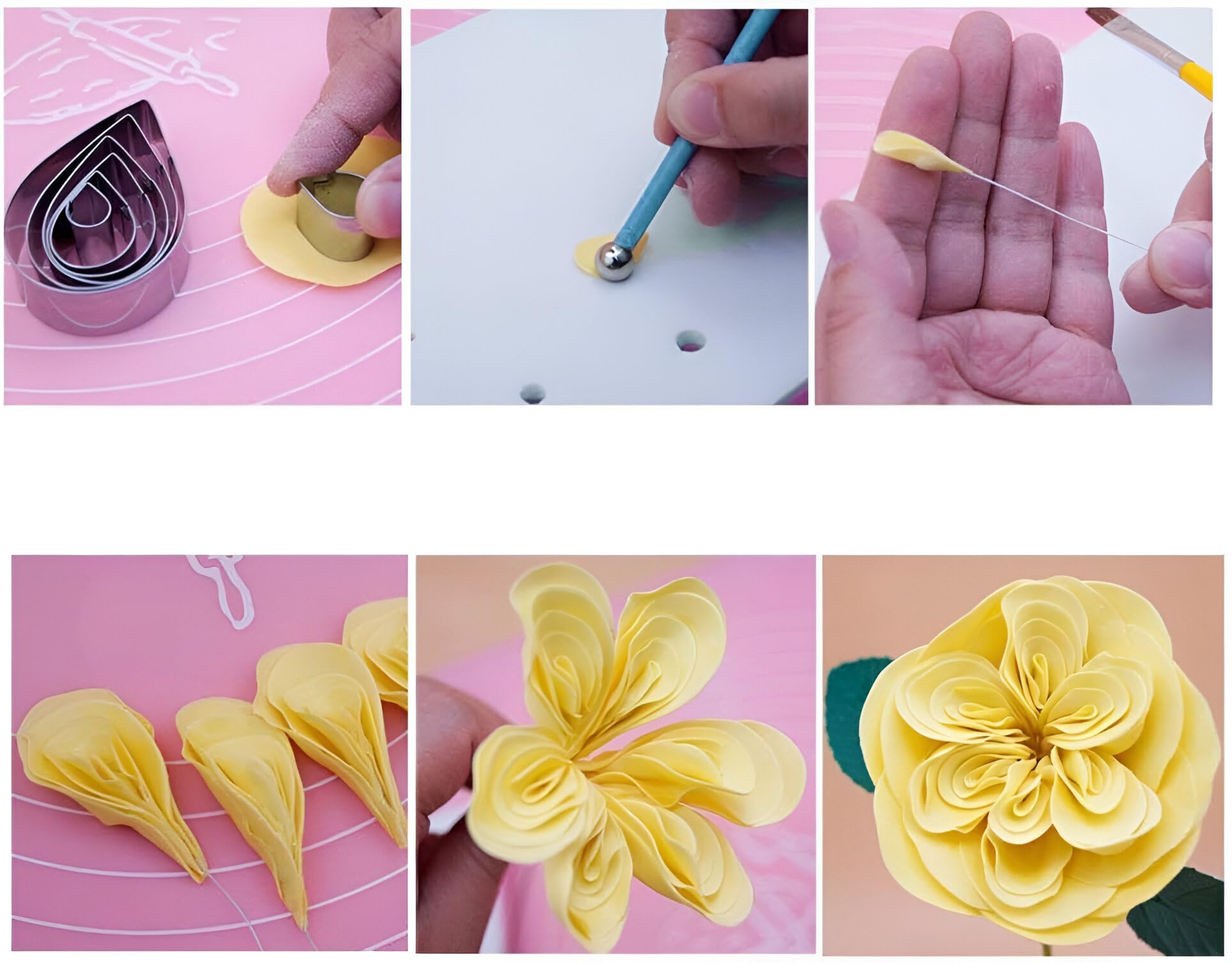 Zavaca 7 Pcs Rose Petal Cutter, 4 Pcs Herbaceous Peony Cutter & 4 Pcs Metal Ball Fondant Cake Decorating Sugarcraft Gumpaste Flo