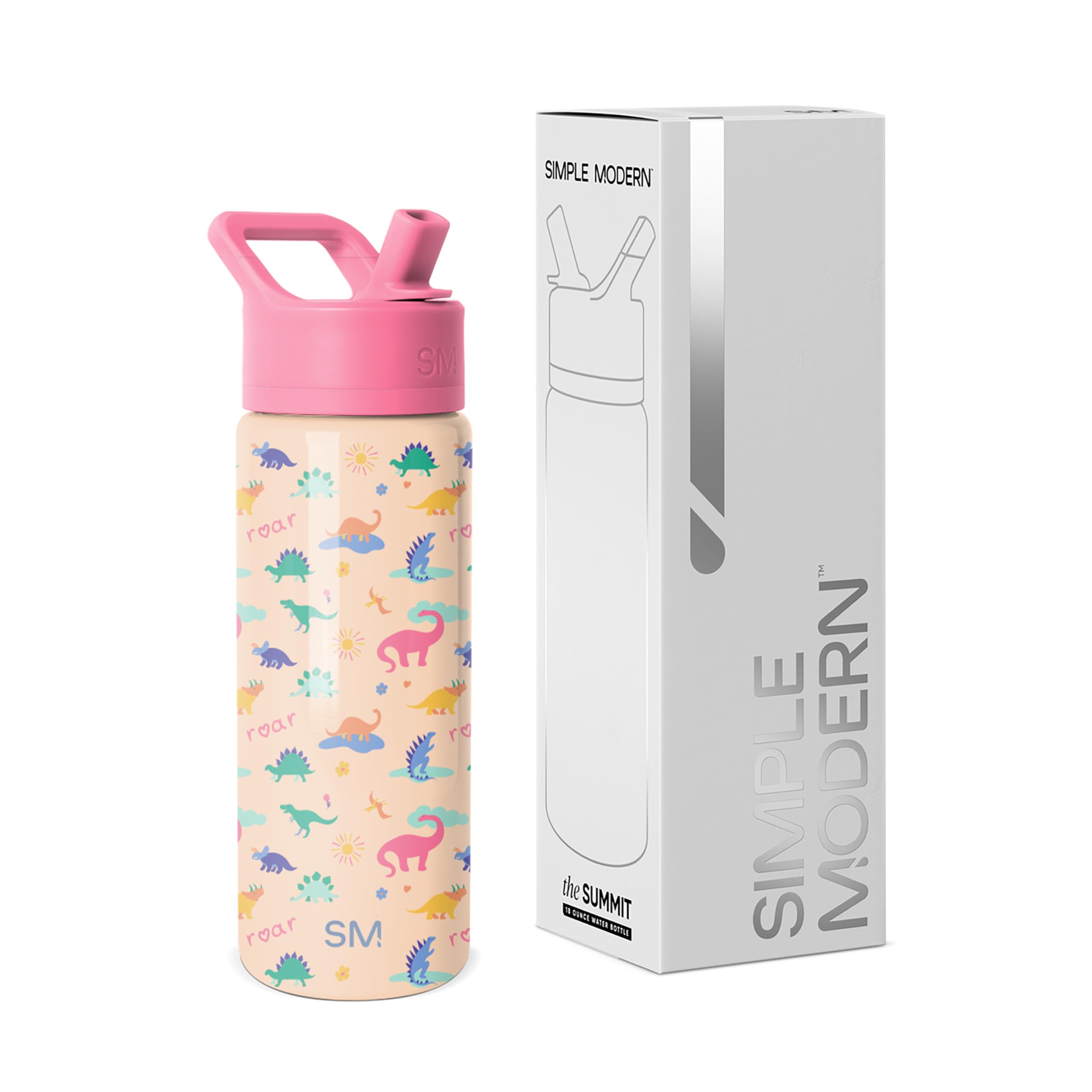 Simple Modern Kids Summit Water Bottle with Straw Lid | 18oz Stainless Steel Cup Insulated Tumbler for Toddlers, School | Dinosa