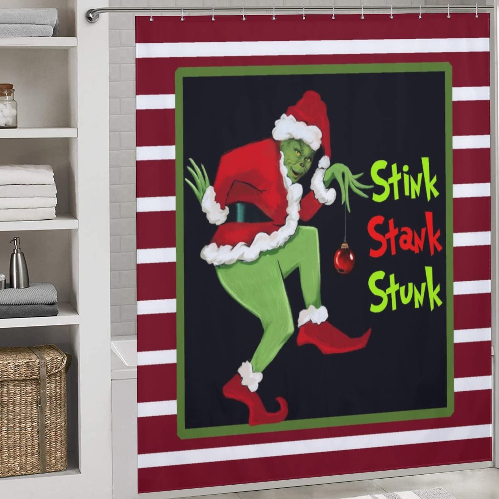 Shocaws Christmas Shower Curtain 72X72 Inches - Polyester Fabric With Weighted Hem Design, Includes 12 Hooks, Xmas Holiday Bathr