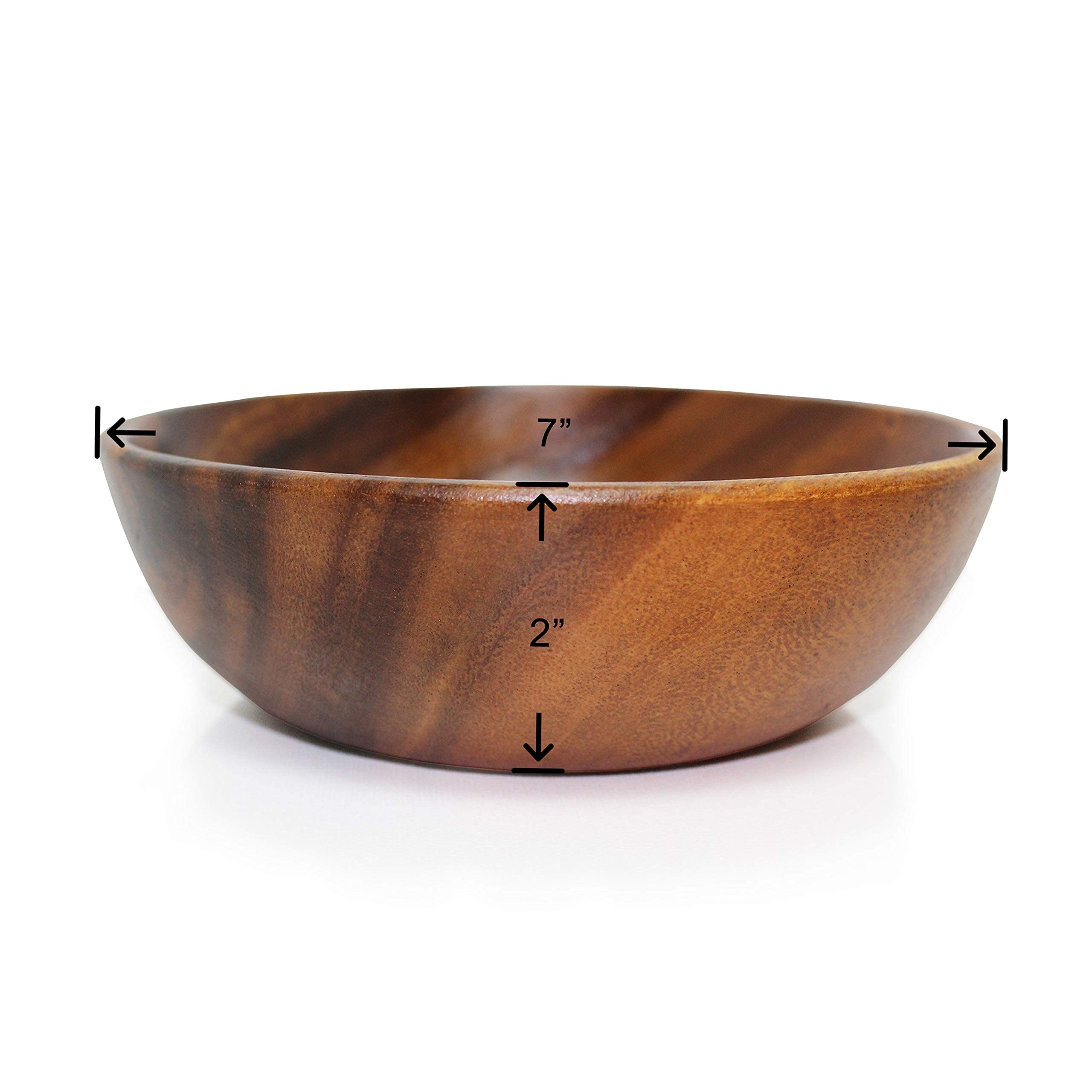 Wrightmart Wooden Acacia Round Bowl Set, 7'' Diameter, Ideal For Serving Food, Salads, Fruits - Perfect For Kitchen, Dining, Or