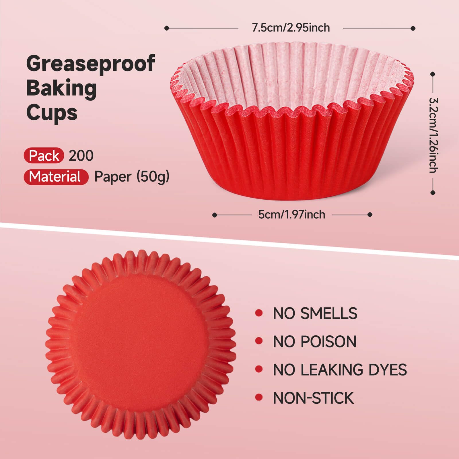 Xlloest Standard Red Baking Cups, Cupcake Liners Paper, Pack Of 200