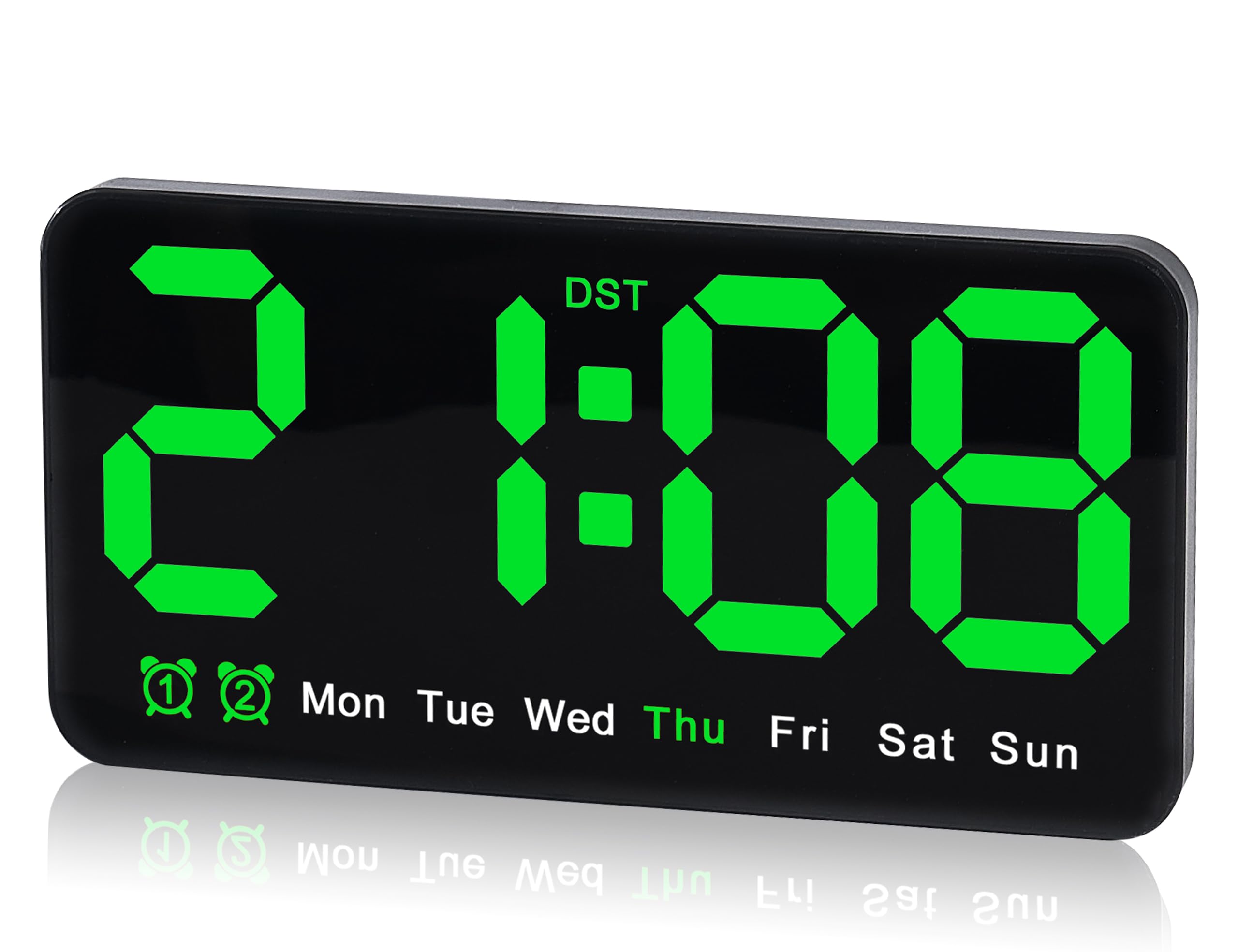 Triangle Plum Large Digital Wall Clock,9.5 Inch,Led Alarm Clock with Big Digits,DST,Dual Alarm,3-Level Brightness for Living Roo