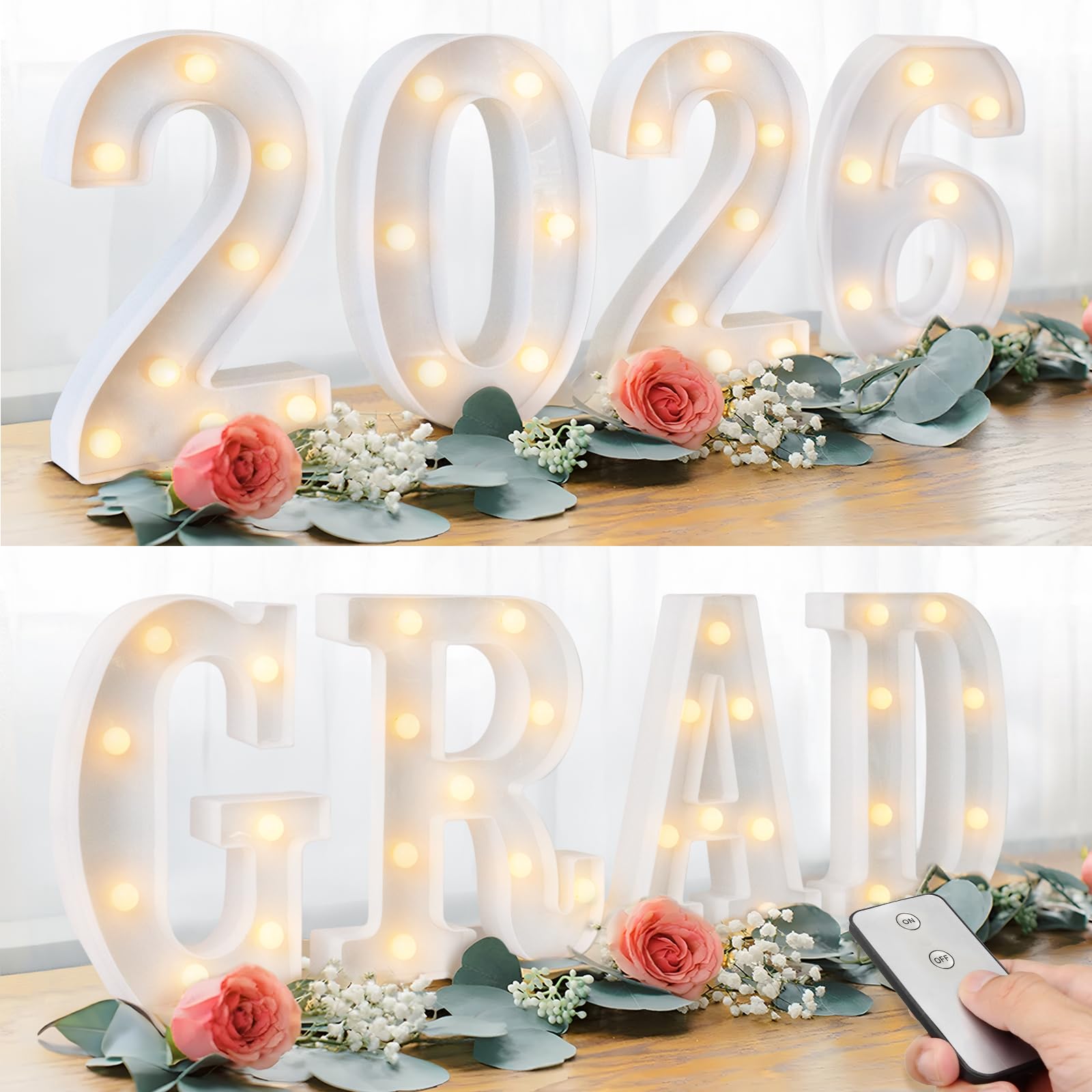 2026 Graduation Decorations Deals - 8 LED Marquee Light Up Letters GRAD 2026 with Remote - Ornaments for Class of 2026 Prescho