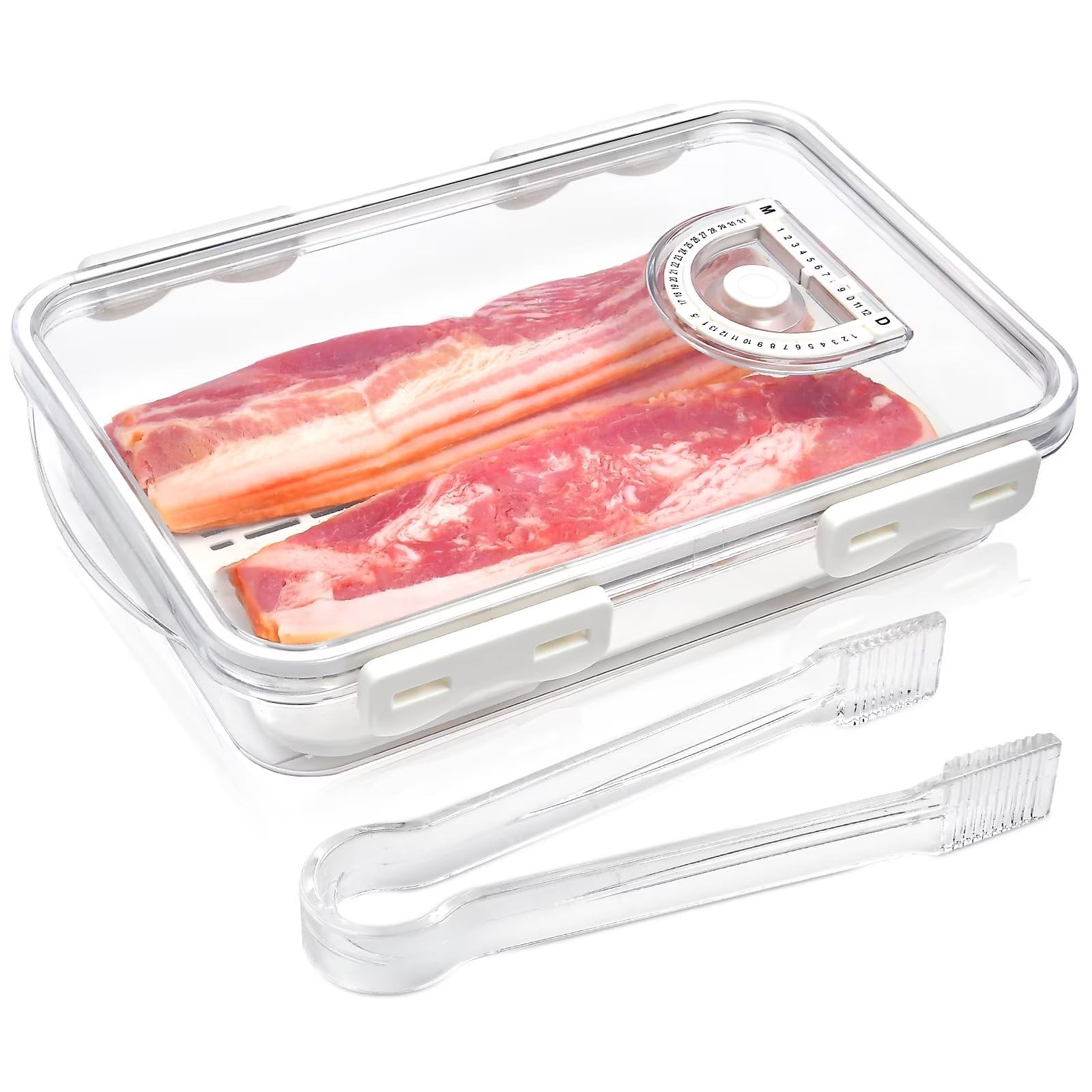 Bacon Container For Refrigerator, Airtight Thick Plastic Deli Meat Keeper With Lids For Fridge, Kitchen Cold Cuts Food Storage O