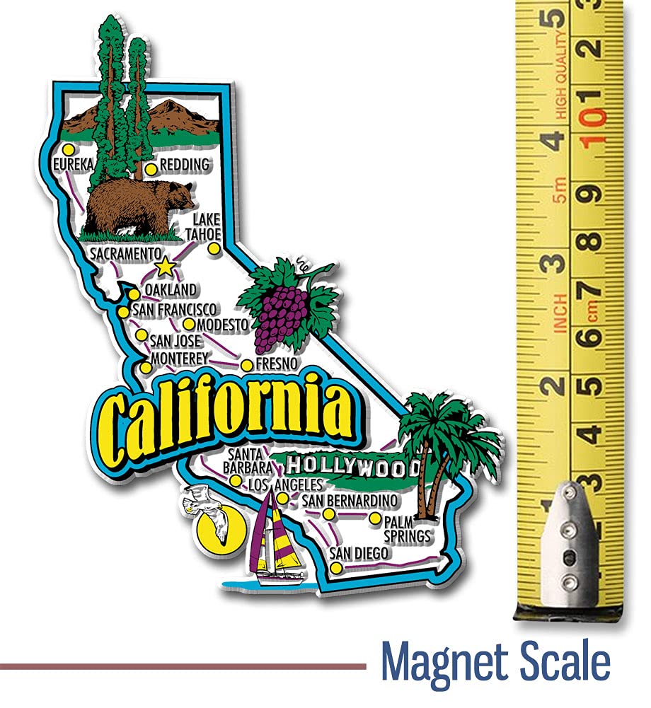 California Jumbo State Magnet By Classic Magnets, 3.9'' X 4.9'', Collectible Souvenirs Made In The Usa