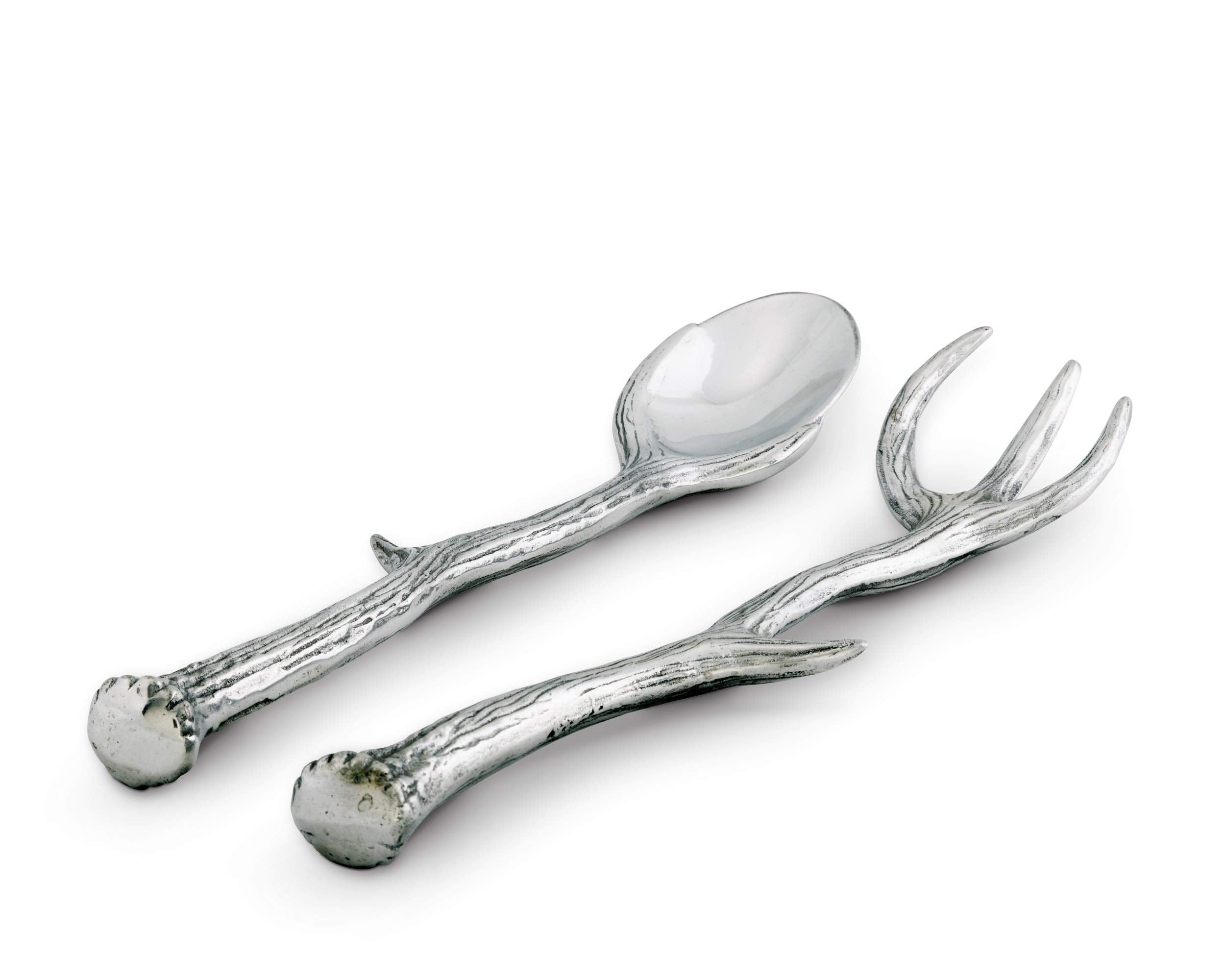 Arthur Court Designs Long Antler Aluminum Salad Serving Spoon And Salad Serving Fork, Salad Servers Set 13.25 Inch Long