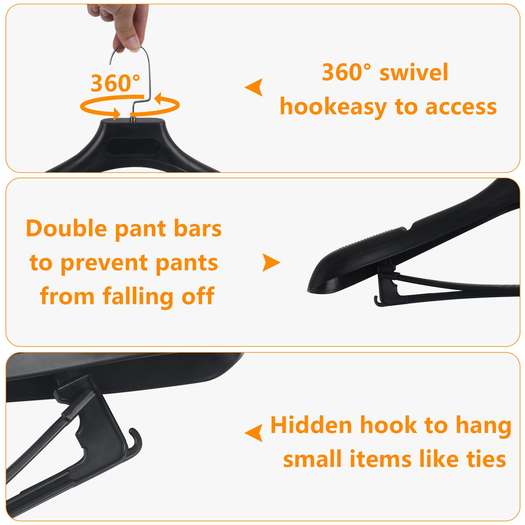 Dedu Plastic Extra Wide Shoulder Suit Hangers For Men 6 Pack Width 17.7'', Black Sweater Hangers No Shoulder Bump Non Slip For T