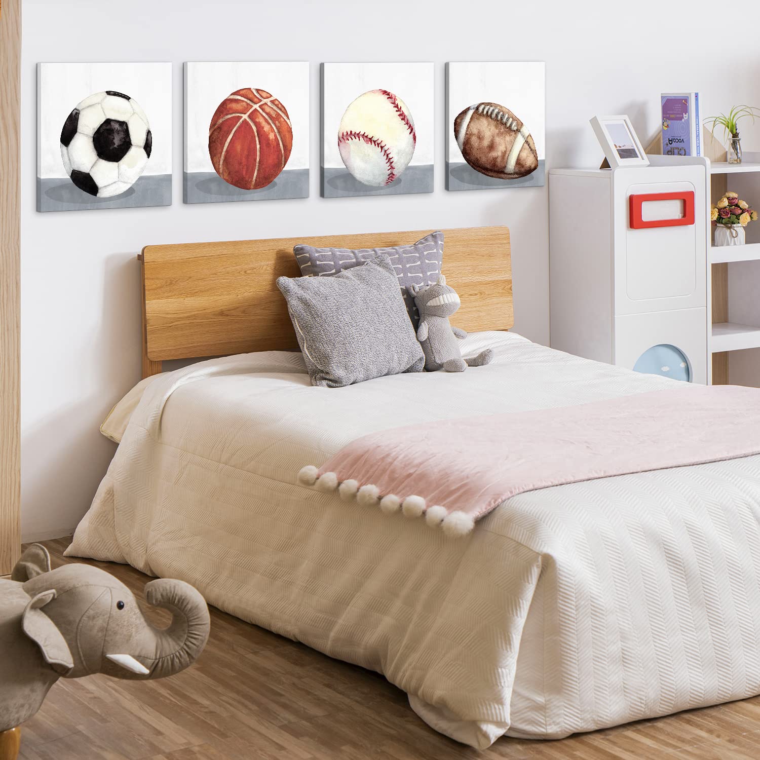 Boys Room Wall Decor Sports Decor For Boys Bedroom Rustic Soccer Football Baseball Basketball Canvas Pictures Kids Wall Art Vint