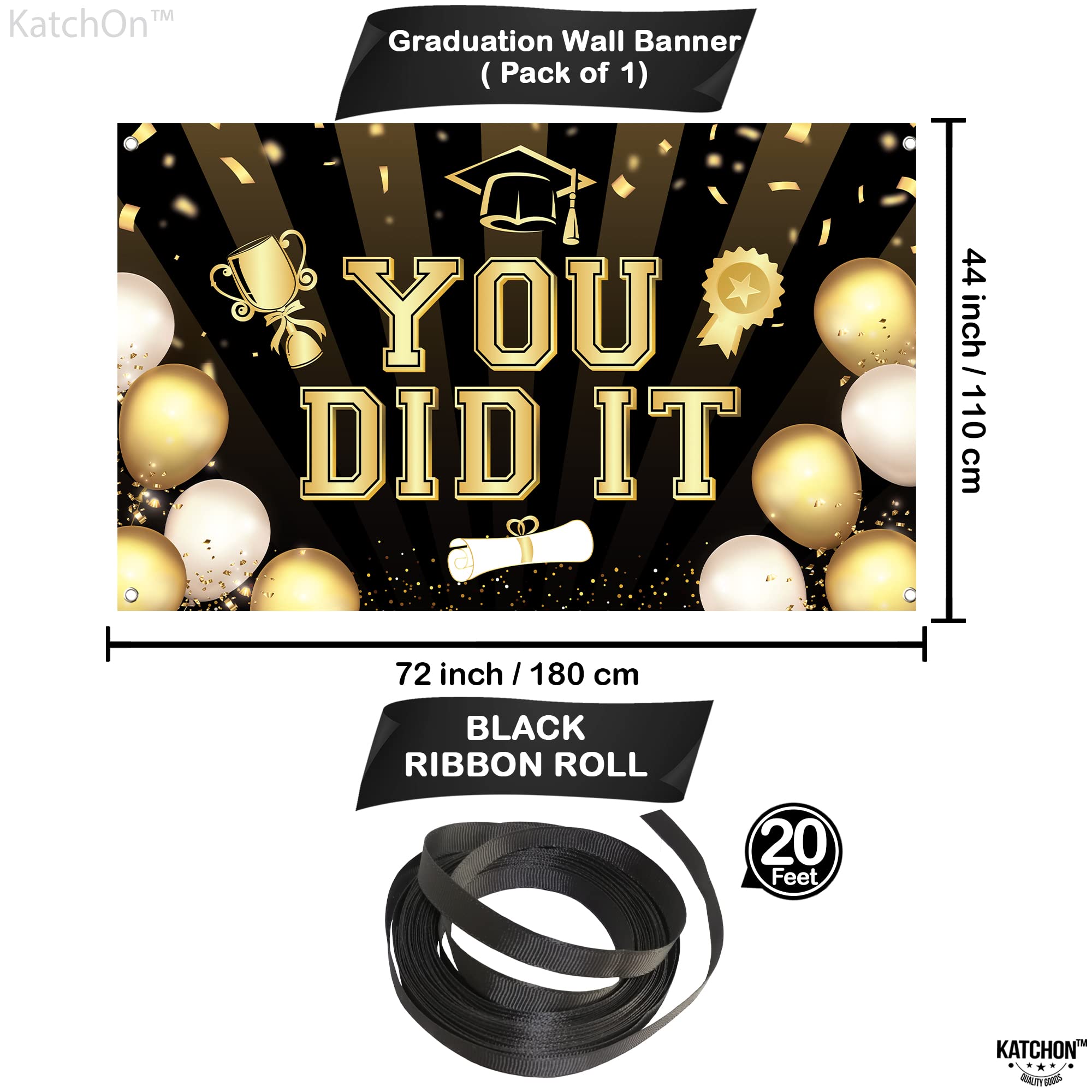 Katchon, Black You Did It Banner 2024 - Xtralarge, 72X44 Inch | 2024 Graduation Banner, Black And Gold Graduation Decorations Cl