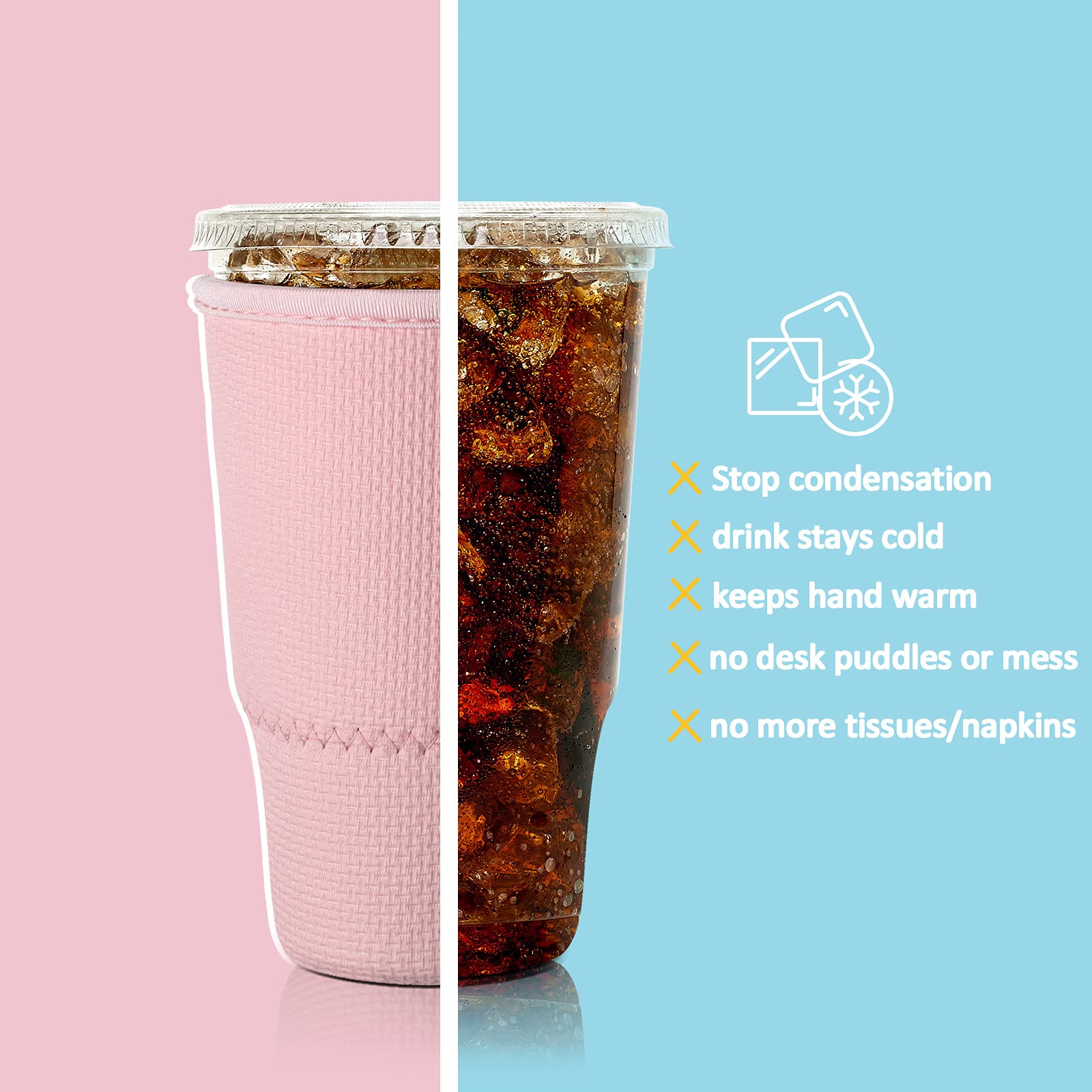 Honeydak 4 Pieces Reusable Coffee Sleeves Cup Sleeve Cup Insulator Bottle Sleeves For Iced Coffee Cold Drinks Beverages, Fits 30