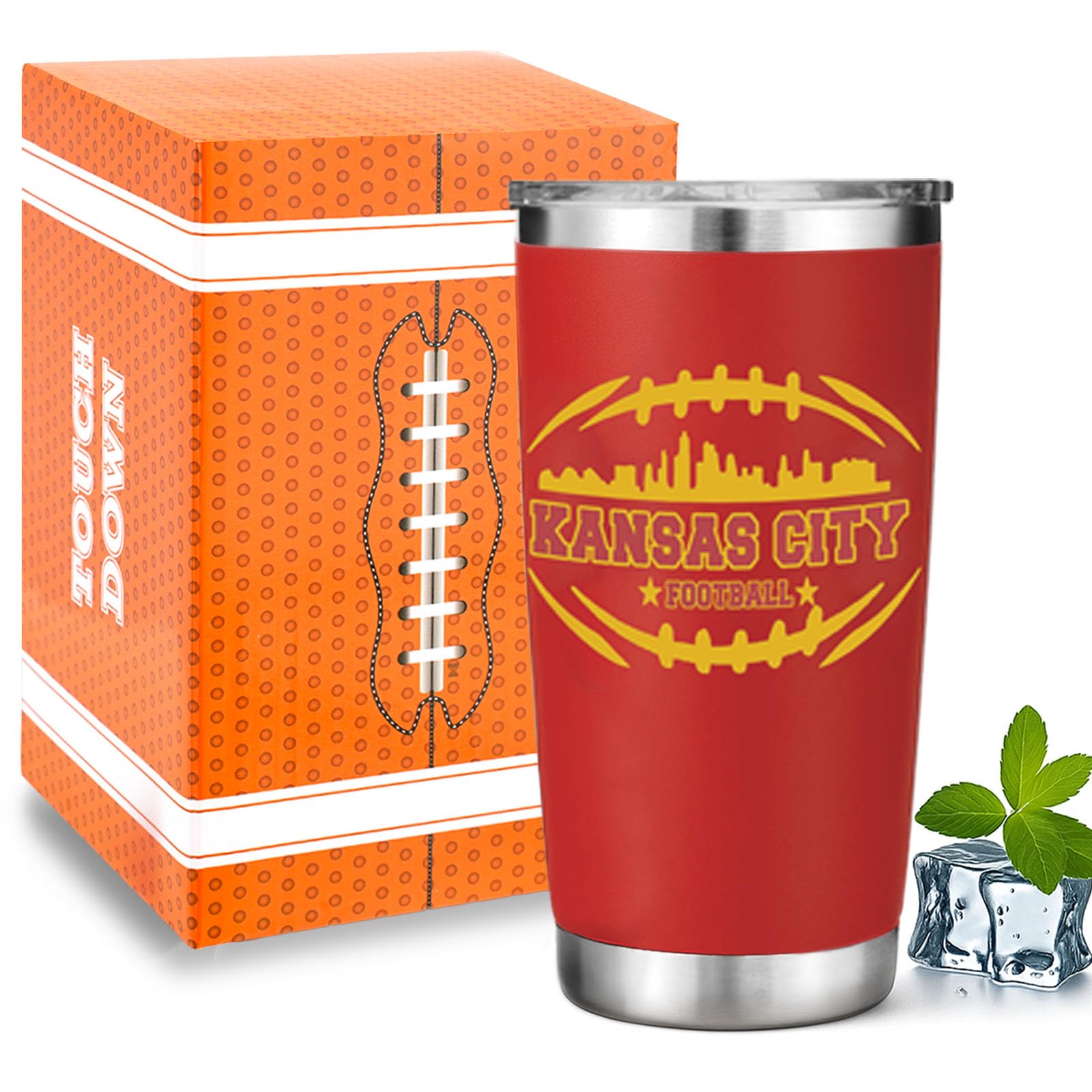 Football Fan 20 Oz Insulated Travel Coffee Cup Mug Tumbler with Lid Kansas City Themed Merch Shop Men Women Sport Stuff Gear App