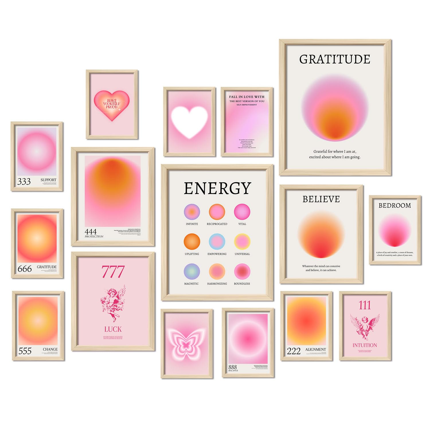 Anerza 16 Pcs Aura Angel Numbers Room Decor, Wall Art Prints For Bedroom, Posters For Room Aesthetic, Wall Collage Kit Pictures