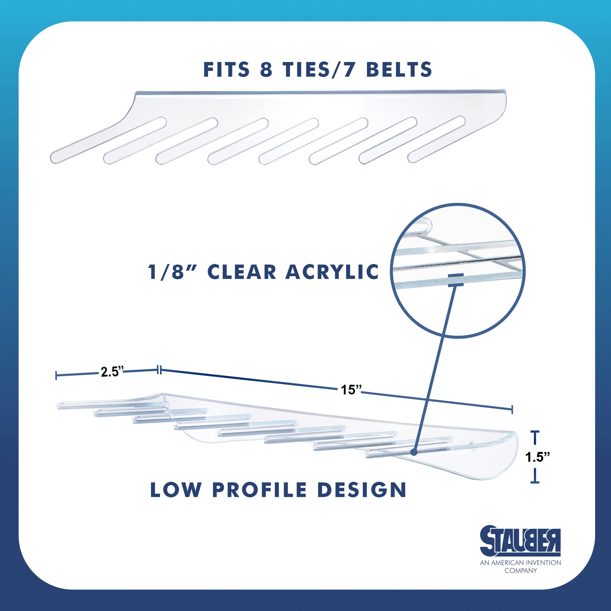 Stauber Best Belt And Tie Rack - Wall Mount Holder And Display (Clear, Acrylic)