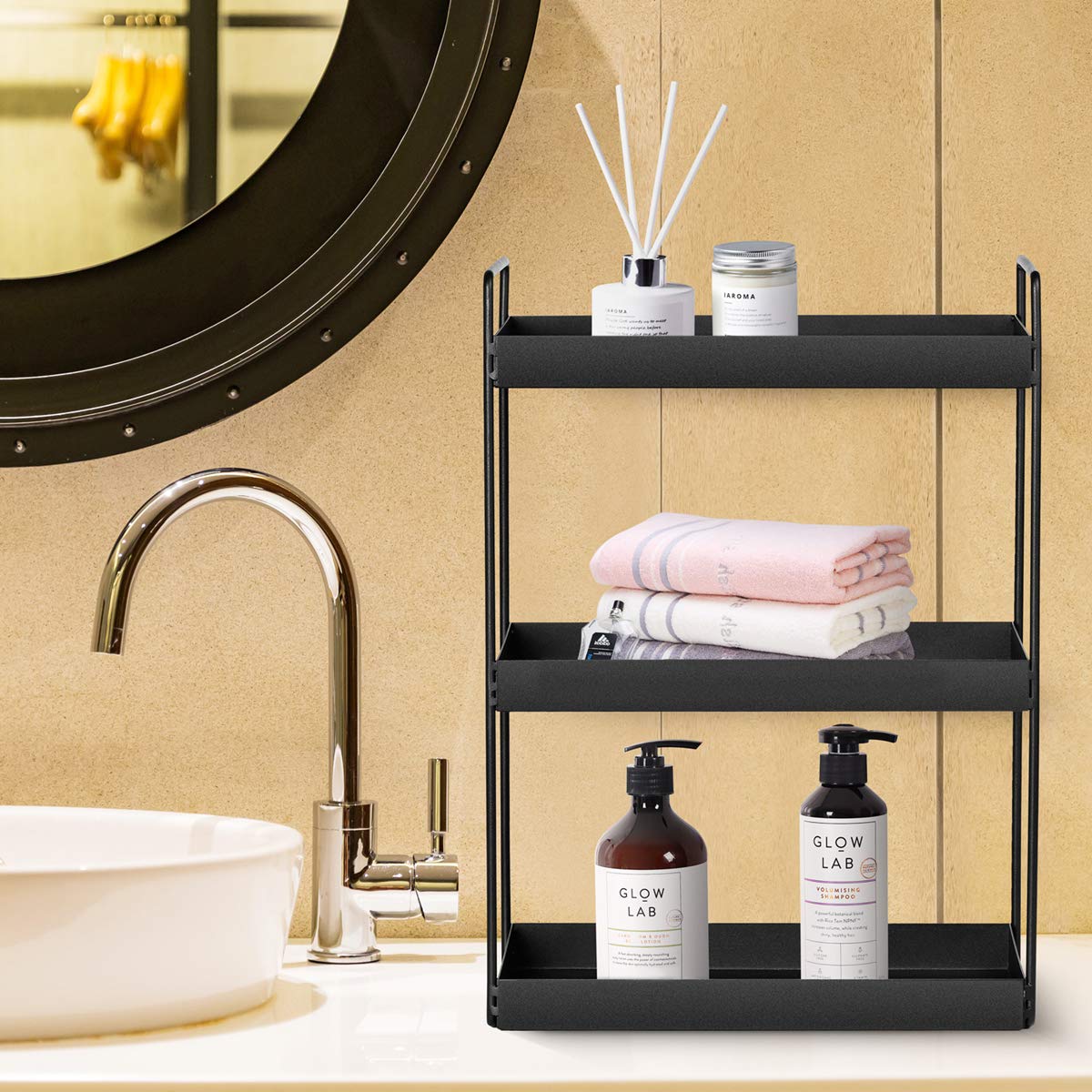 3-Tier Bathroom Countertop Organizer Vanity Tray Cosmetic & Makeup Storage Kitchen Spice Rack Standing Shelf, Black