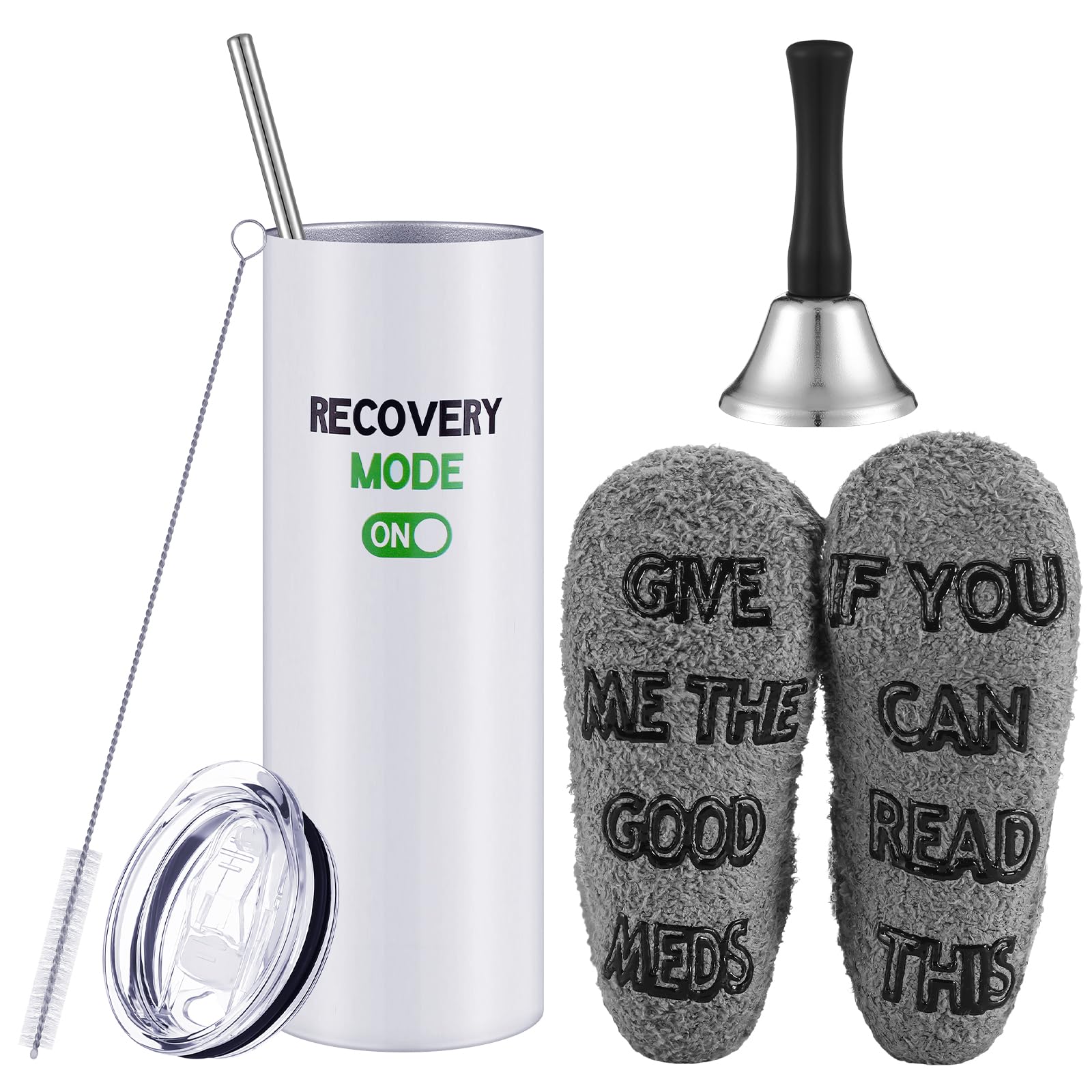 Teenyyou 3 Pcs Funny Get Well Soon Gifts 20oz Hospital Mug Fuzzy Funny Recovery Cotton Socks Silver Steel Tea Hand Bell Surgery 
