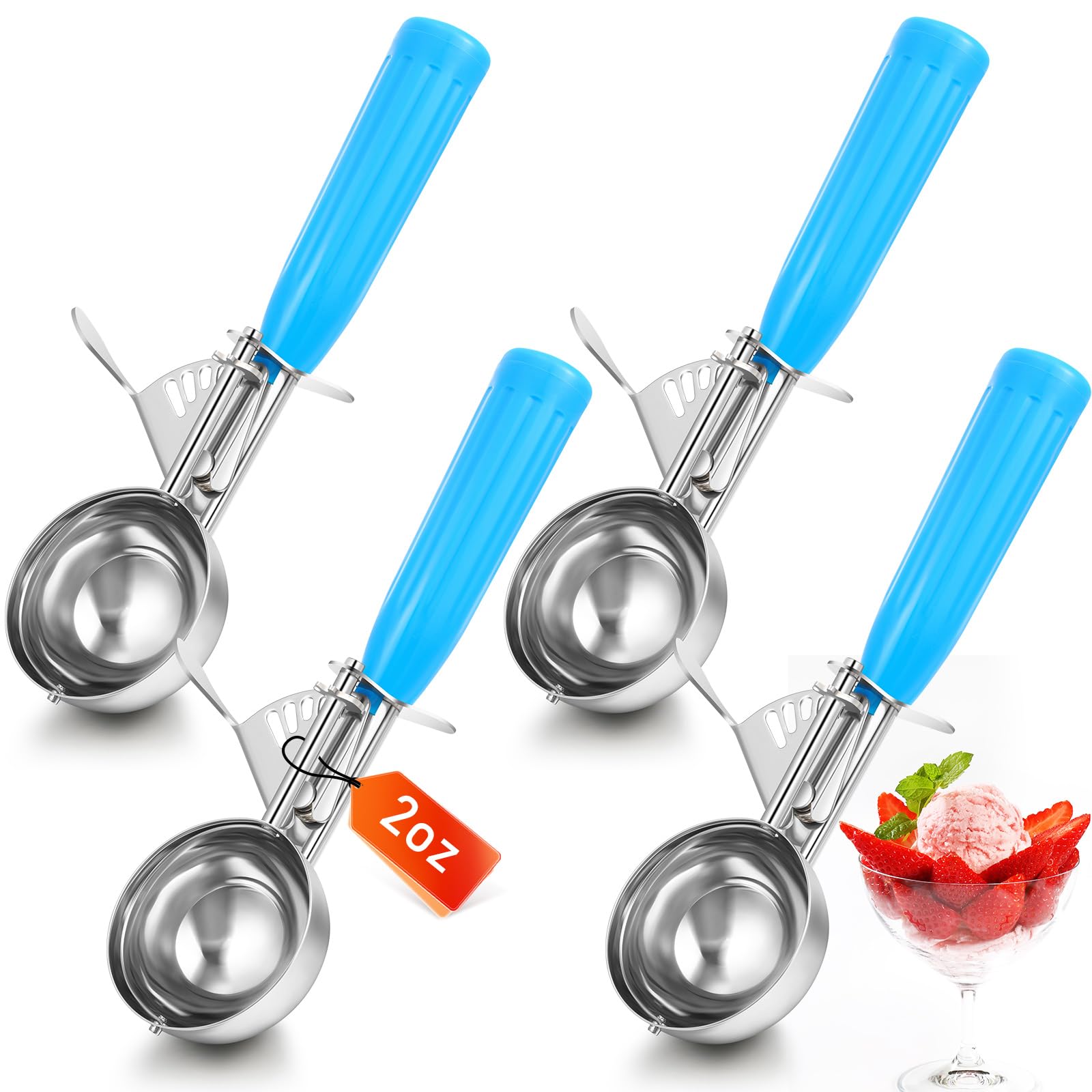 Reallnaive 4 Pcs Release Cookie Scoops Ice Cream Scooper with Trigger Release Portion Scoop Stainless Steel for Portion Control,