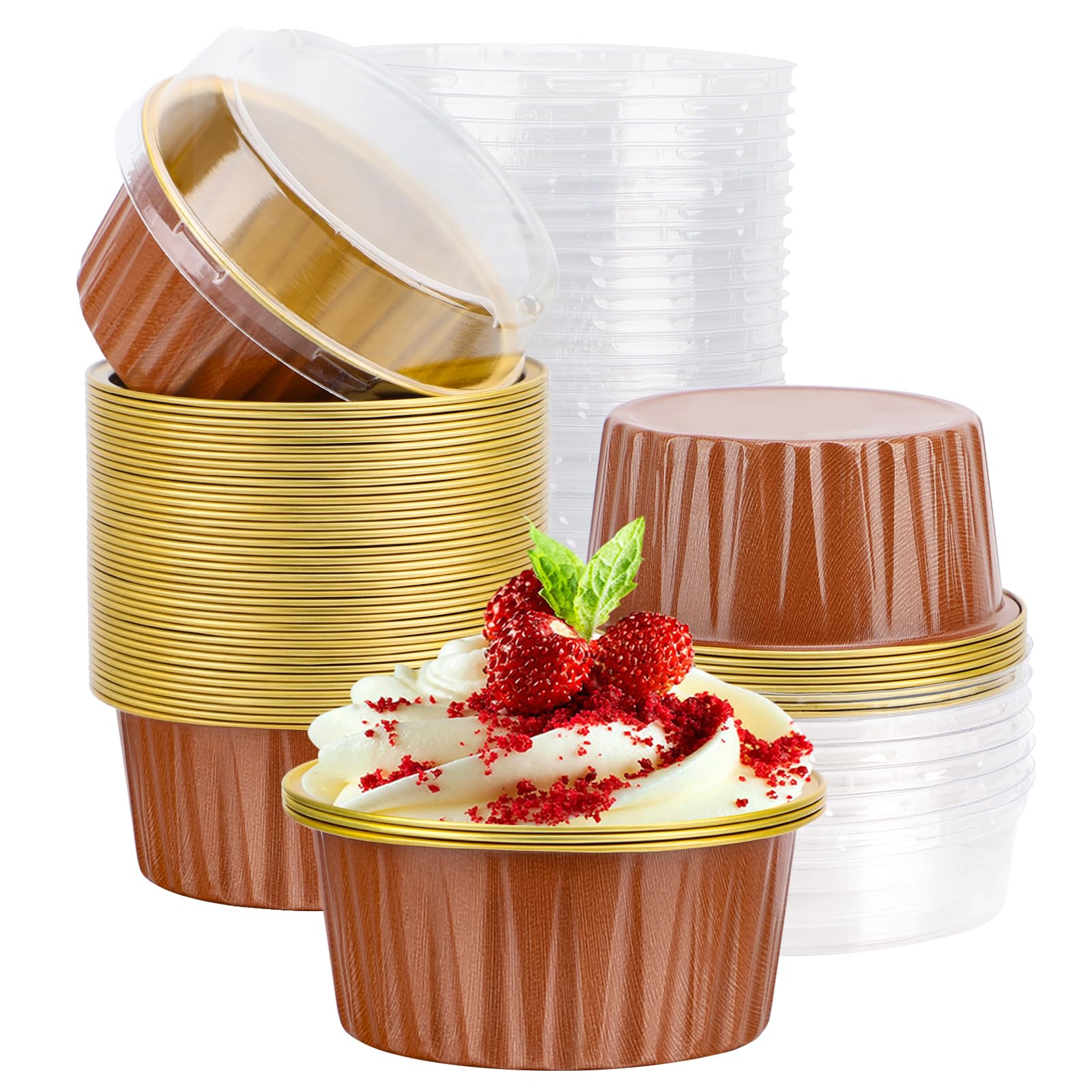 EUSOAR Disposable Ramekins with Lids, 50pcs 5oz Aluminum Foil Baking Cups, Creme Brulee Cups, Foil Ramekins, Cupcake Baking Cups