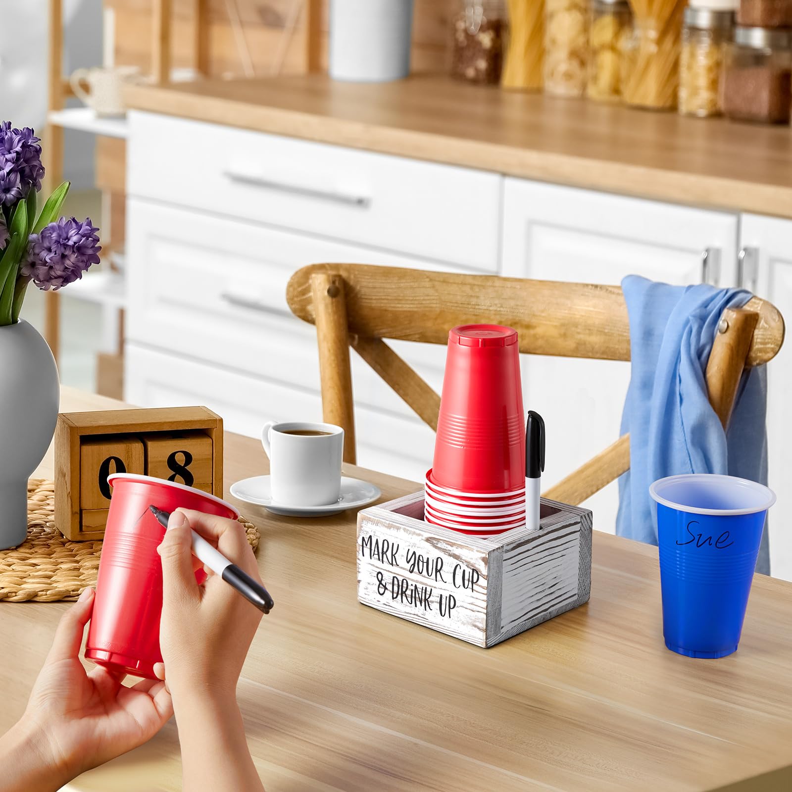 Drastar Disposable Cup Holder With Marker Slot, Mark Your Cup And Drink Up Caddy, Hosting Essentials Drink Holder For Party Bar,