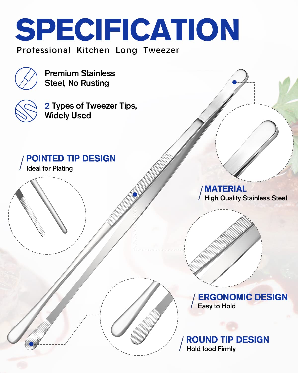 4 Pcs Fine Long Tweezer Tongs Professional Black, 12'' And 10'' Stainless Steel For Kitchen, Food, Cooking, Repairing, Sea Food