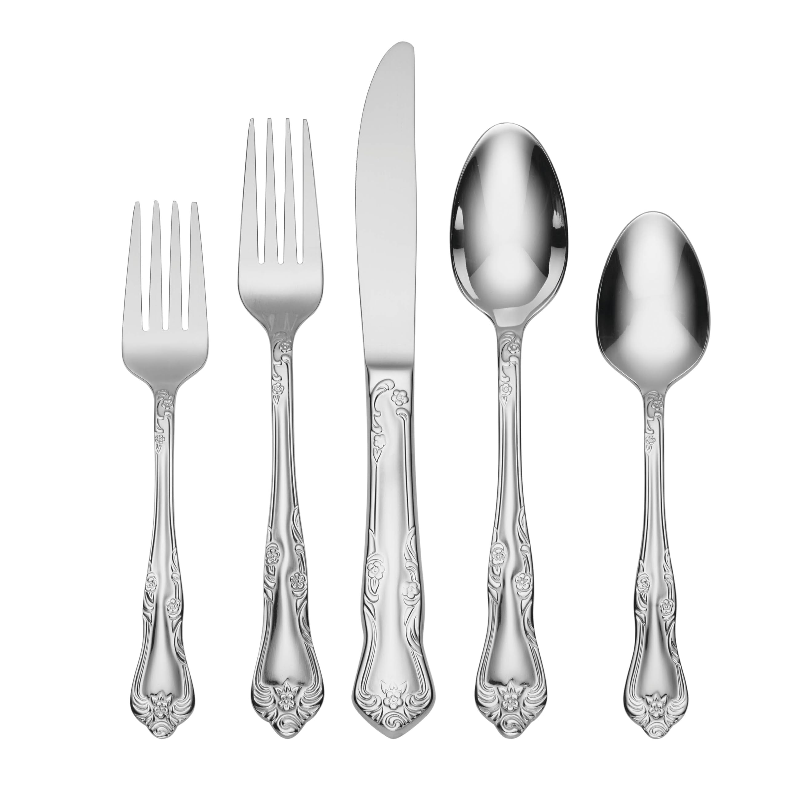 Oneida Azalea 20 Piece Everyday Flatware, Service For 4, 18/0 Stainless Steel, Silverware Set, Dishwasher Safe, Silver