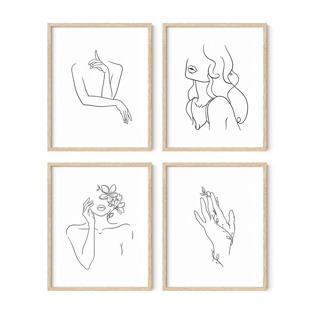 Ripgrip Minimalist Wall Art - Set Of 4 Woman Silhouette Line Drawings, Room Aesthetic Posters, Abstract Decor (Beige Frame, 8X10