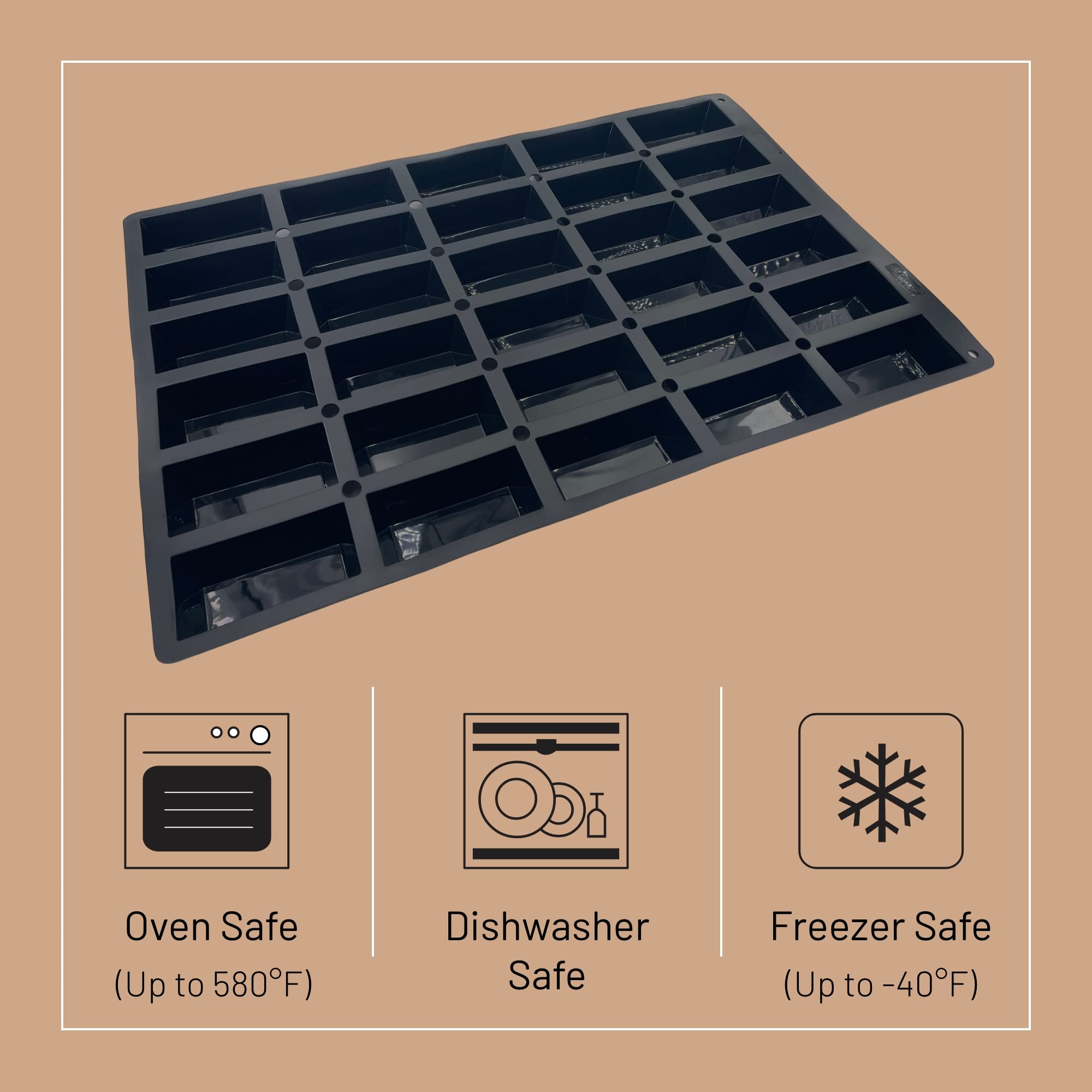De Buyer Moulflex Pro Mini-Cake Silicone Mold - Creates 30 Small Rectangular Cakes - Easy To Use & Clean - Dishwasher & Freezer