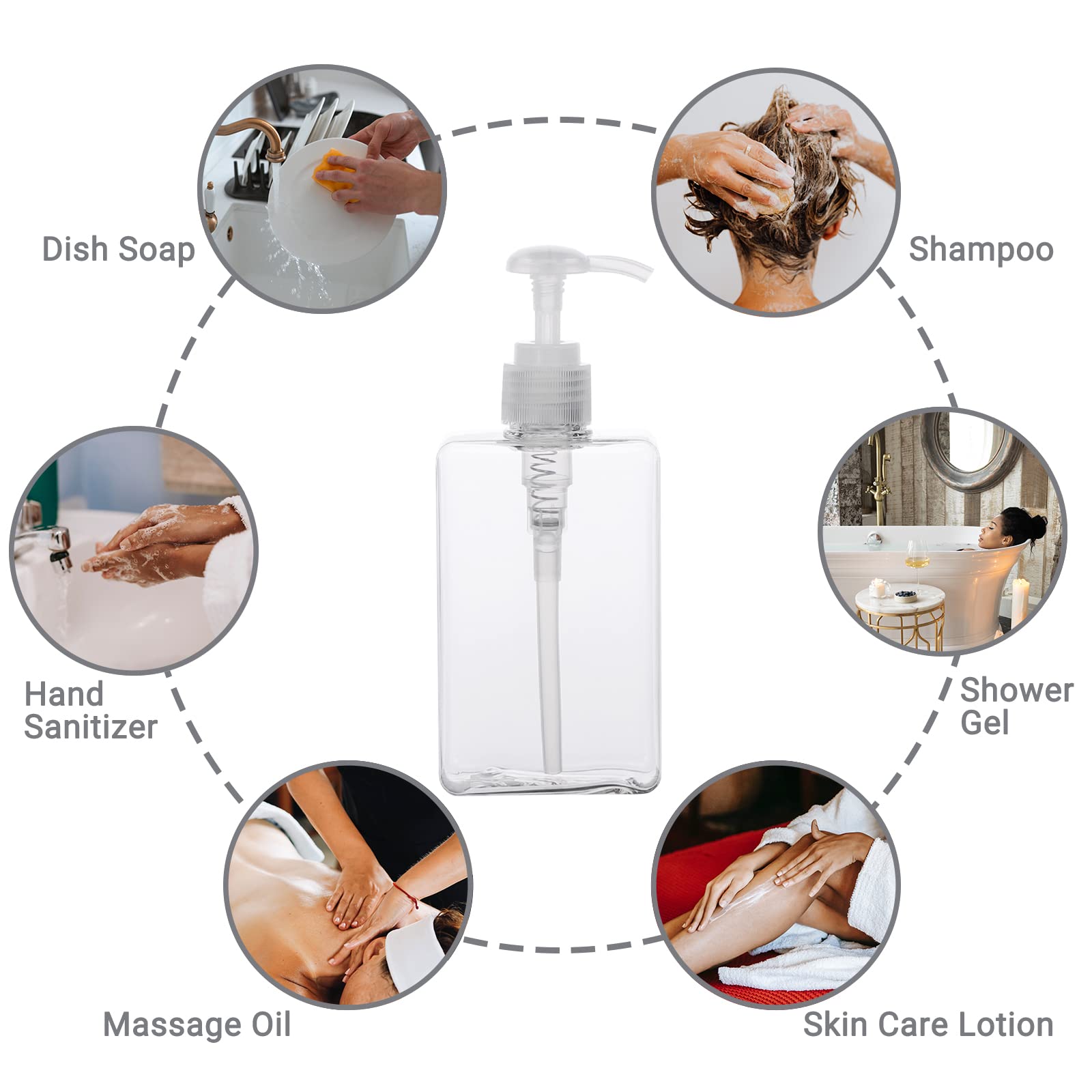 Suream Refillable Shampoo And Conditioner Bottles, 9.5Oz/280Ml Clear Plastic Pump Dispensers For Shower, Square Empty Bathroom B