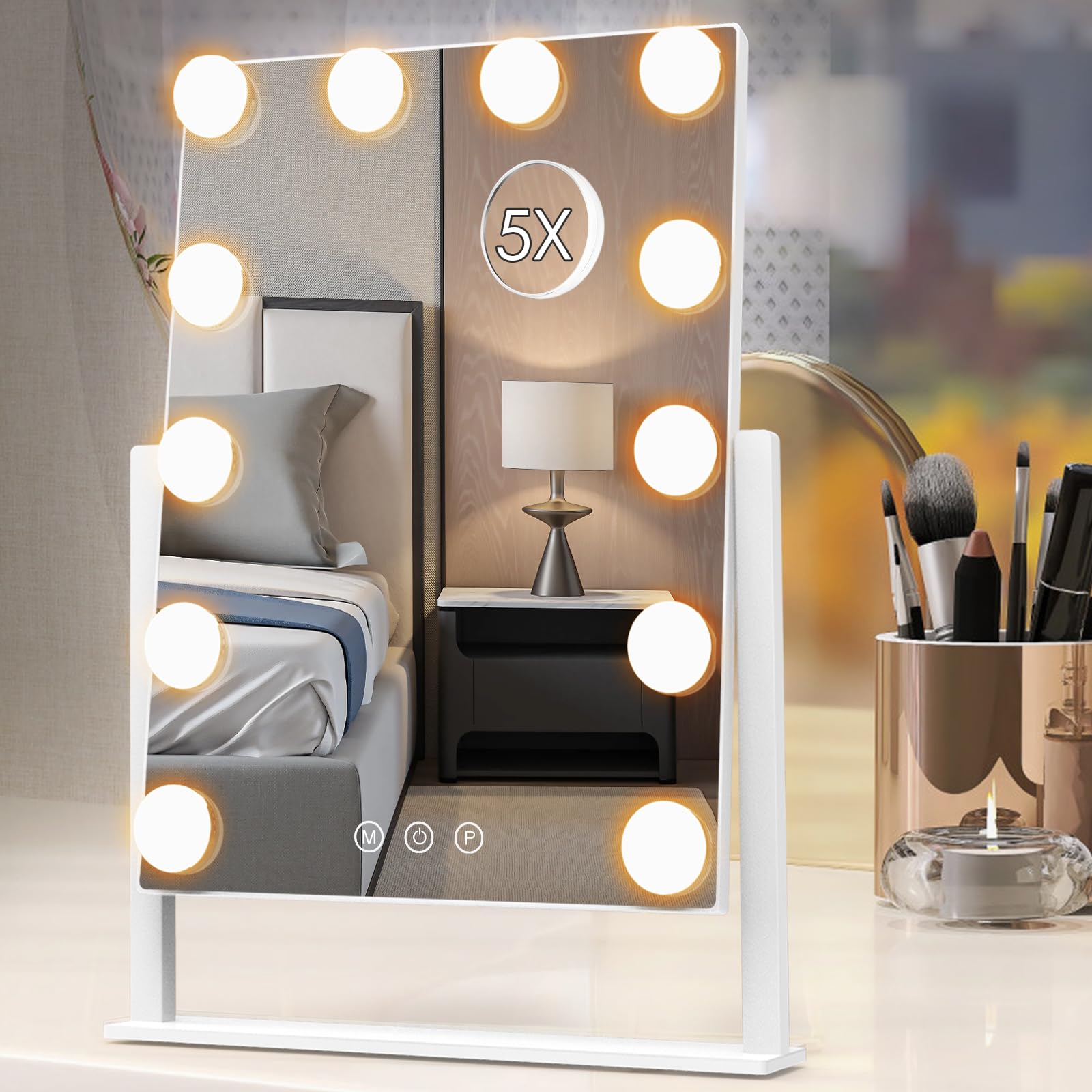 Vanity Mirror With Lights, Hollywood Lighted Makeup Mirror With 3 Color Lighting Modes And 12 Dimmable Bulbs, Detachable 5X Magn