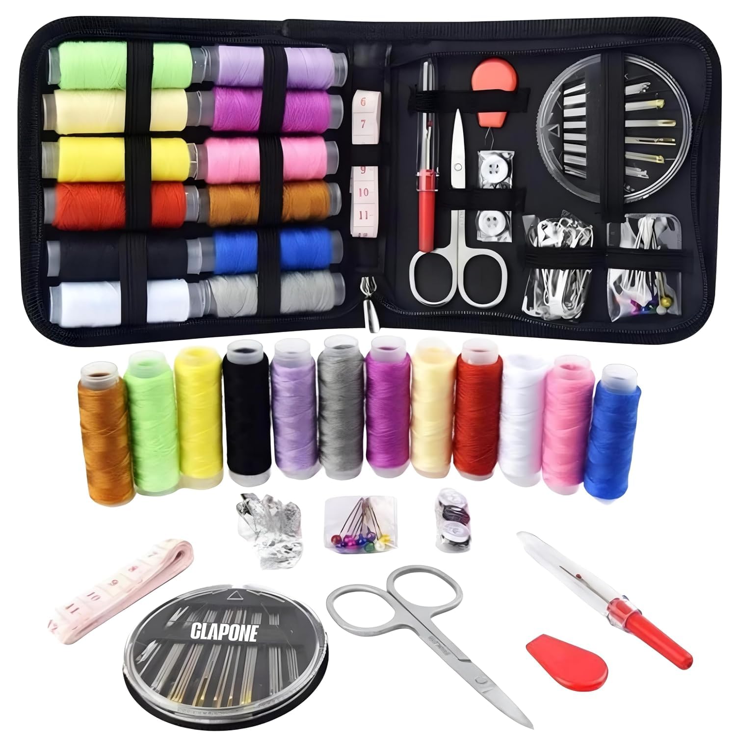 Verat 72 Pcs Sewing Kit With Box, Portable Sewing Supplies Set With 12 Thread Spools, Scissors, Needles, Tape Measure For Diy, B