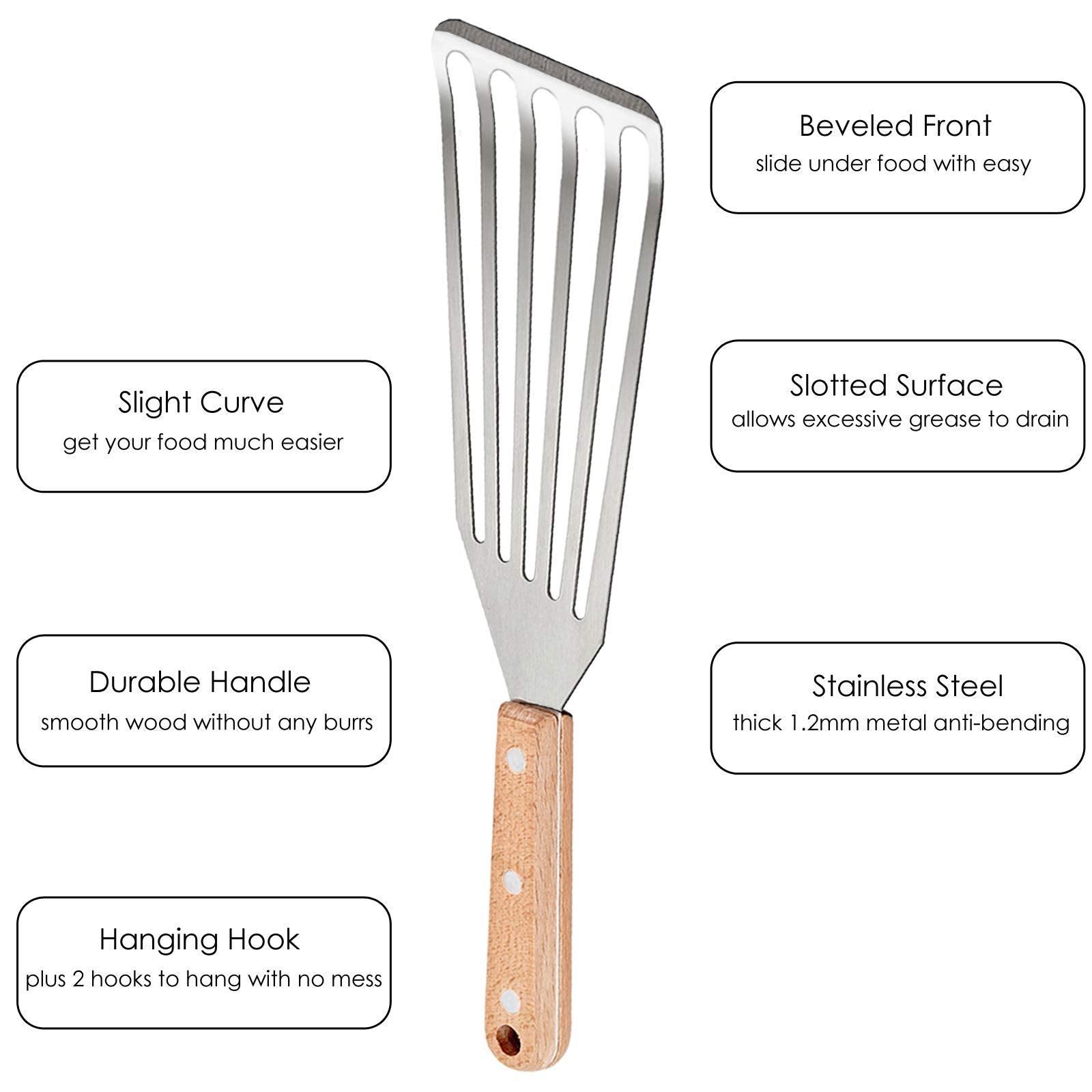 Fish Spatula Set Of 2, Hasteel Stainless Steel Slotted Spatula Turner With Riveted Wooden Handle, Professional Metal Spatulas Gr