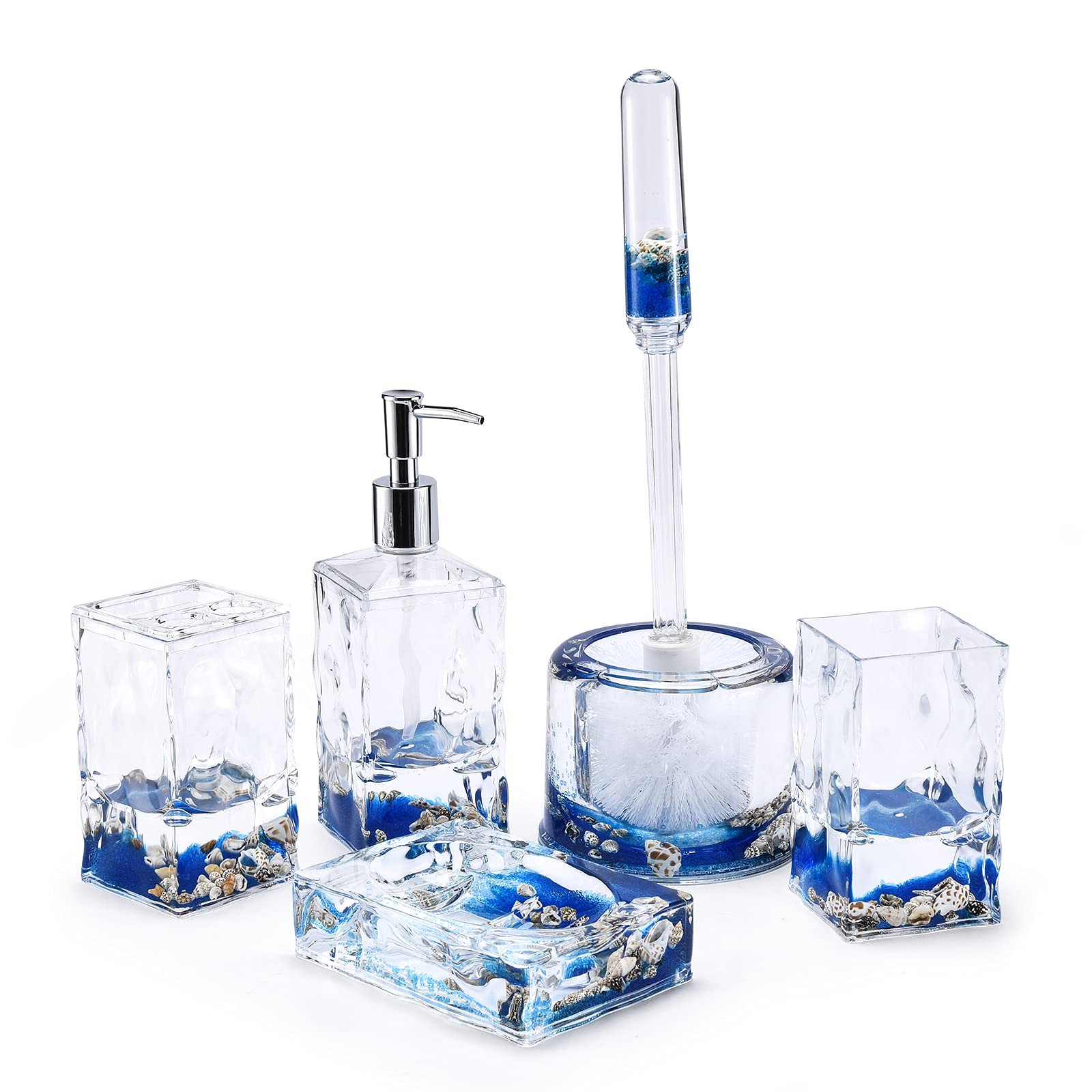 Locco Decor 5 Piece Acrylic Liquid 3D Floating Motion Bathroom Vanity Accessory Set Shell