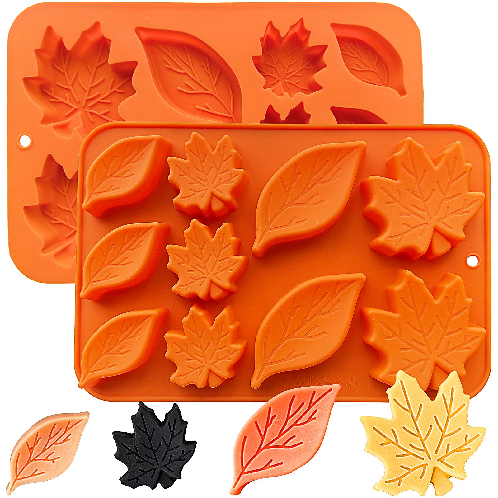 2 Pack Fall Silicone Chocolate Mold Thanksgiving Baking Mold, Autumn Maple Leaf Shape Cake Pan for Ice Cube Jelly Cupcake Candle